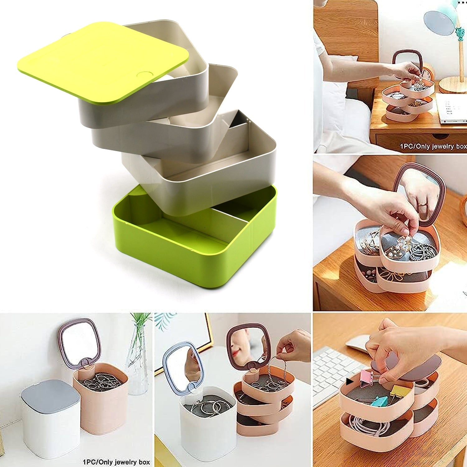 Customize 4 Layers Jewelry Box 360 Degree Rotating Jewelry Organizer Box