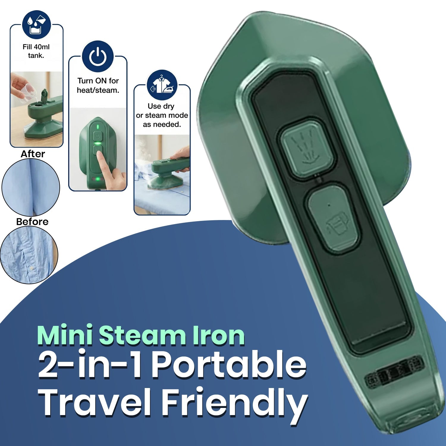 Mini Steam Iron Handheld Garment Steamer – Portable Travel Clothes Iron, Fast Heat-Up & Compact Design