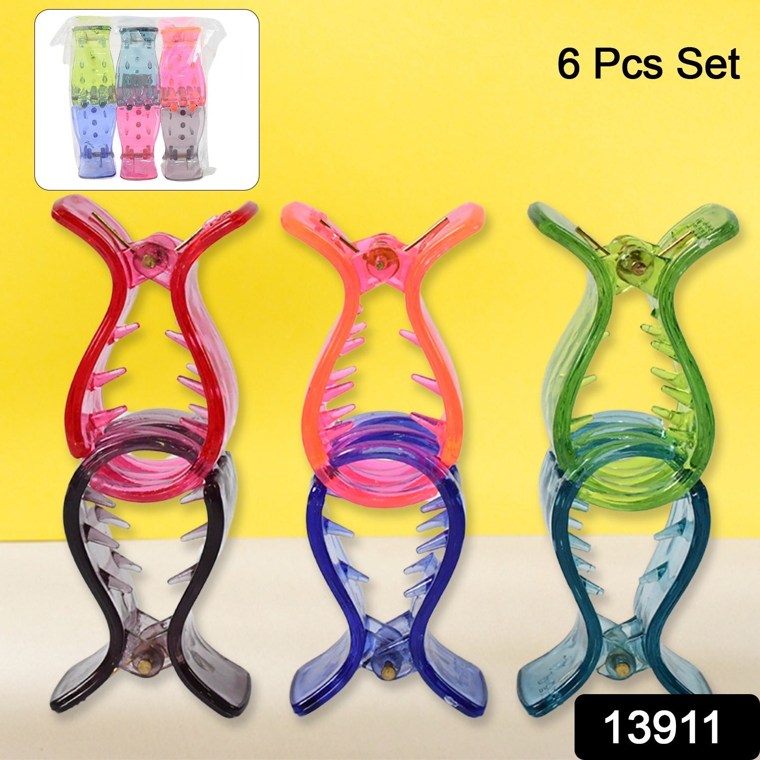 Big Hair Clips Girls Kids Hair Accessories (6 Pcs Set / Transparent)