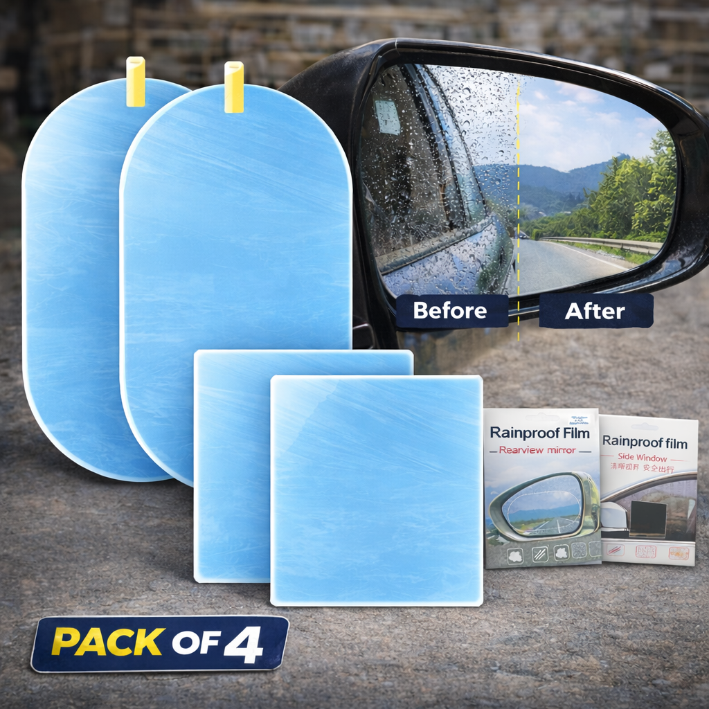Anti-Rain Car Mirror Film (Pack of 4) – Clear Vision in Rain & Fog
