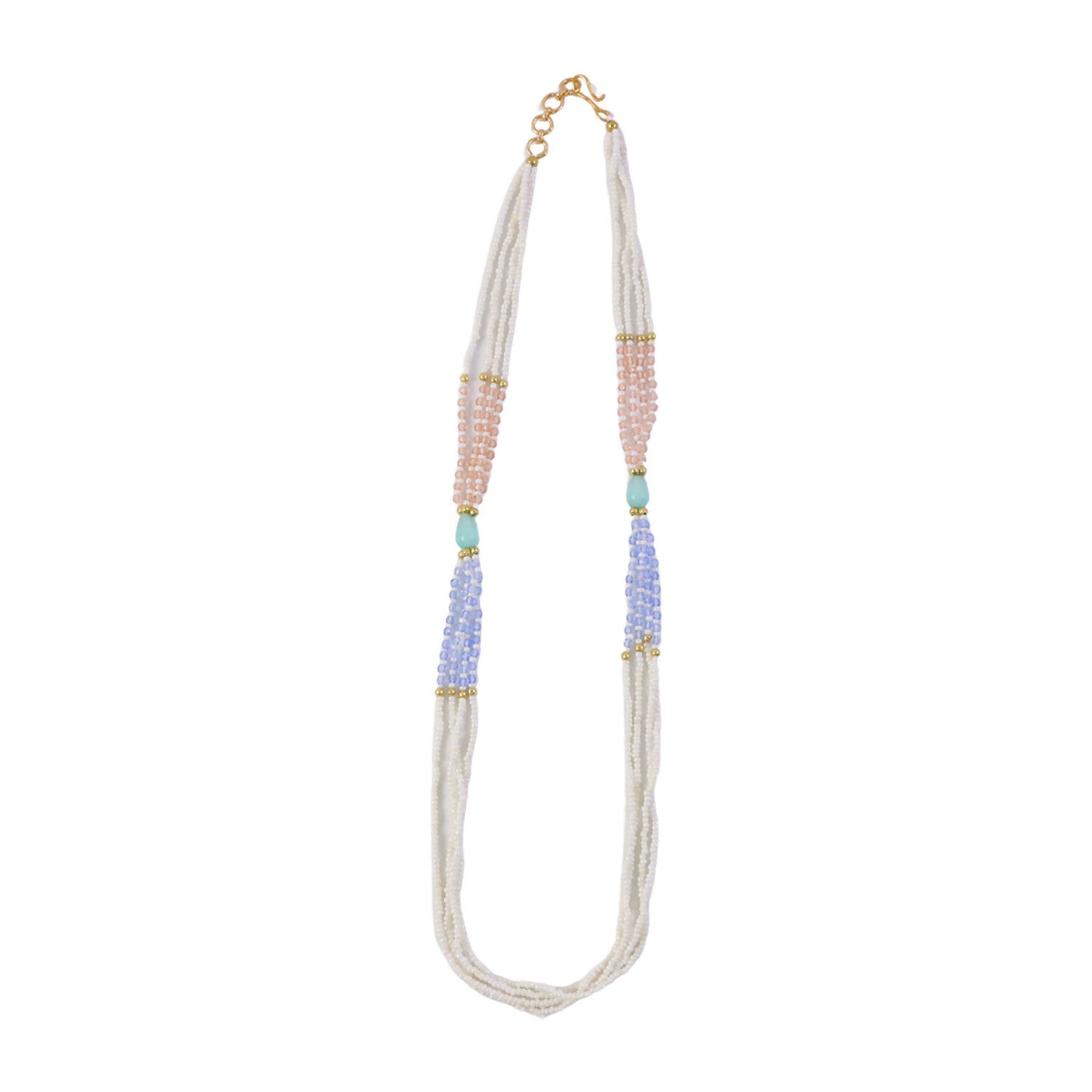 Stylish Multi-Layer Pearl Beaded Necklace with Pastel Peach, Lavender & Mint Accents
