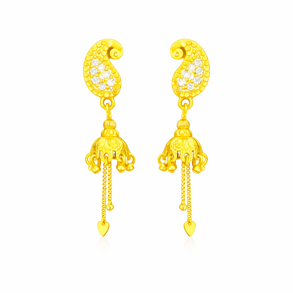 Traditional Paisley Stud with Hanging Jhumka Drops