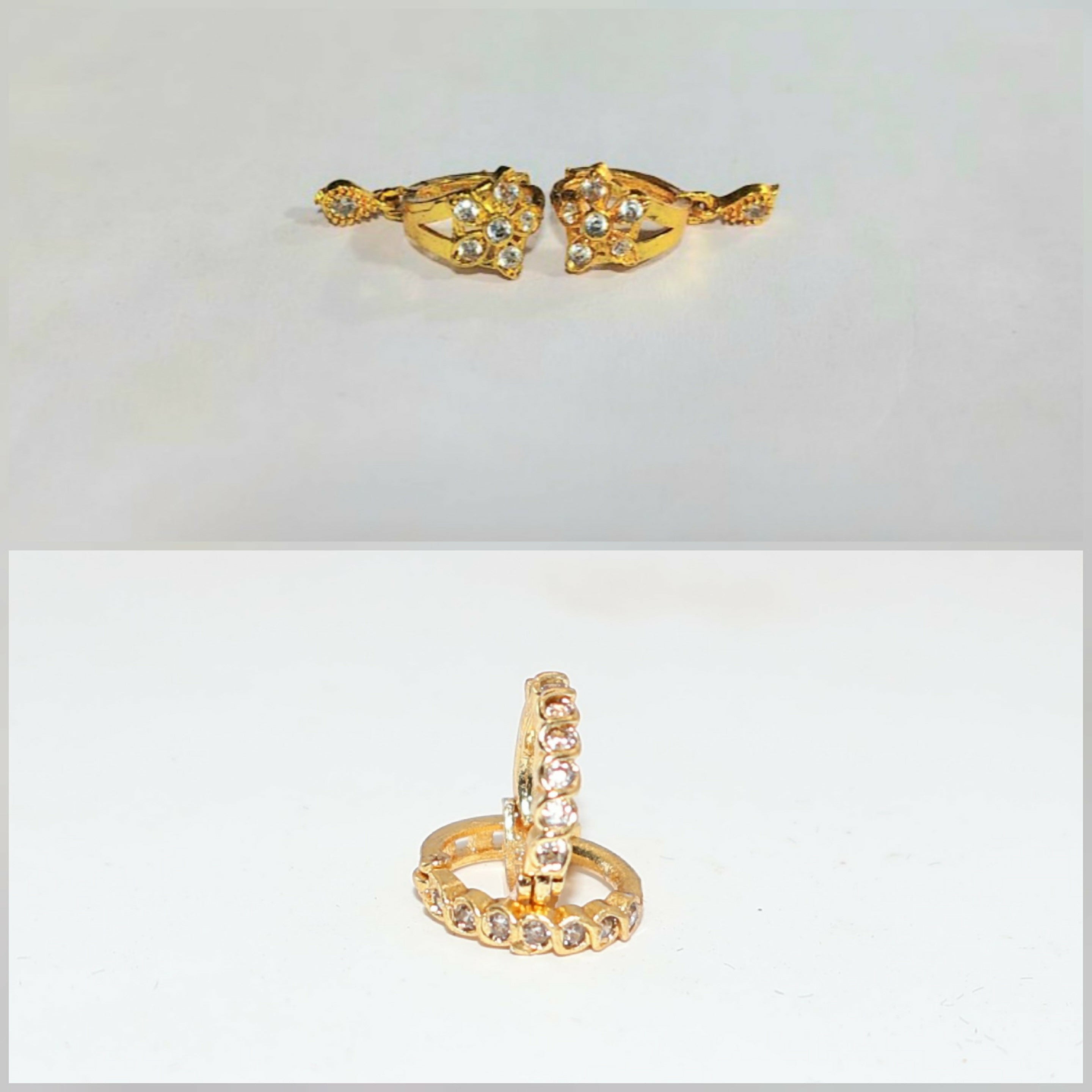 Gold Plated Flower AD Drop Huggie Earrings kan ki bali for women and girls combo pack of 2