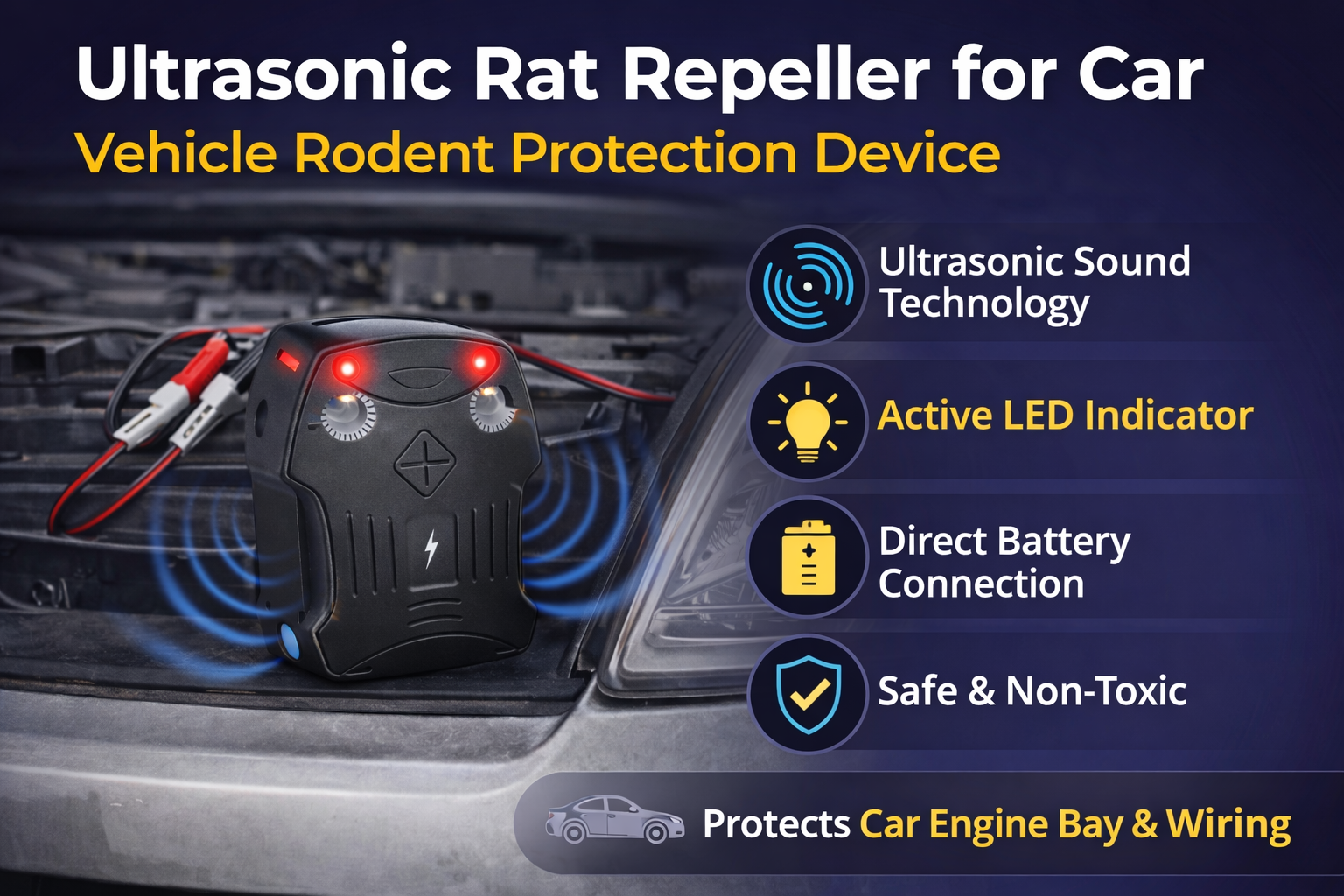 Car Rat Repeller Ultrasonic Device | Protect Engine & Wires