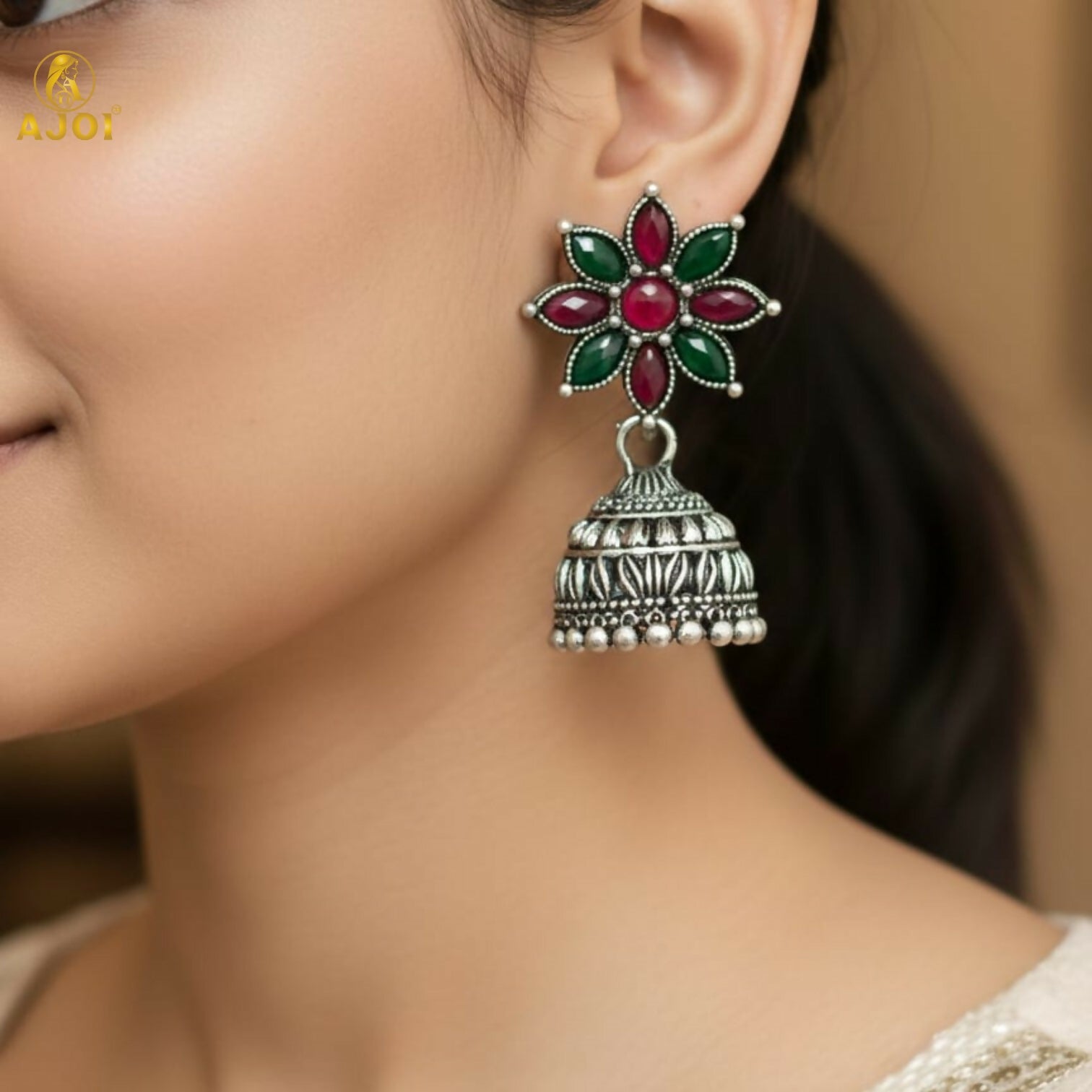 Shringara Ratnam Floral Jhumka Earrings
