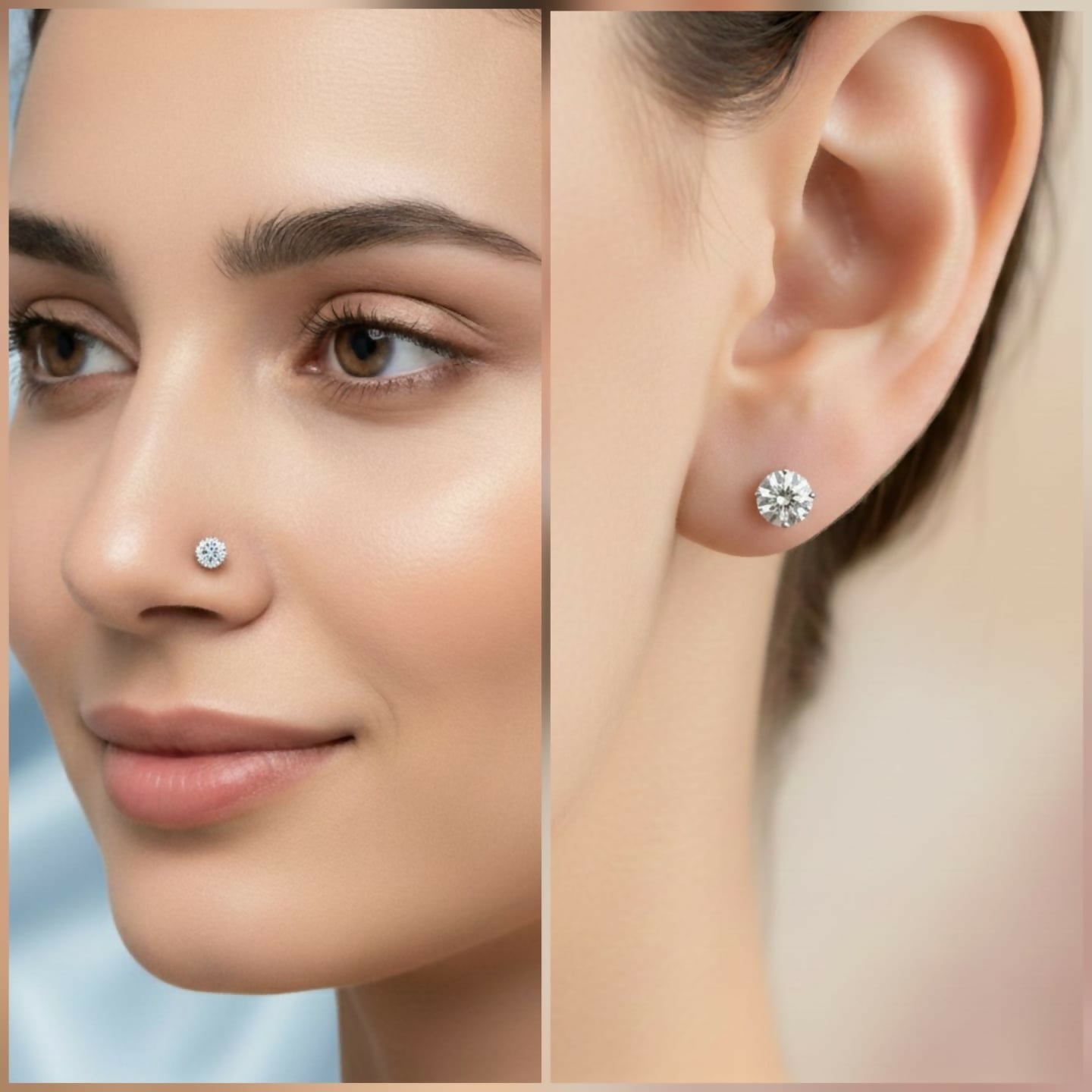 Rose Plated Solitaire Flat-Back Stud Earrings Combo 2