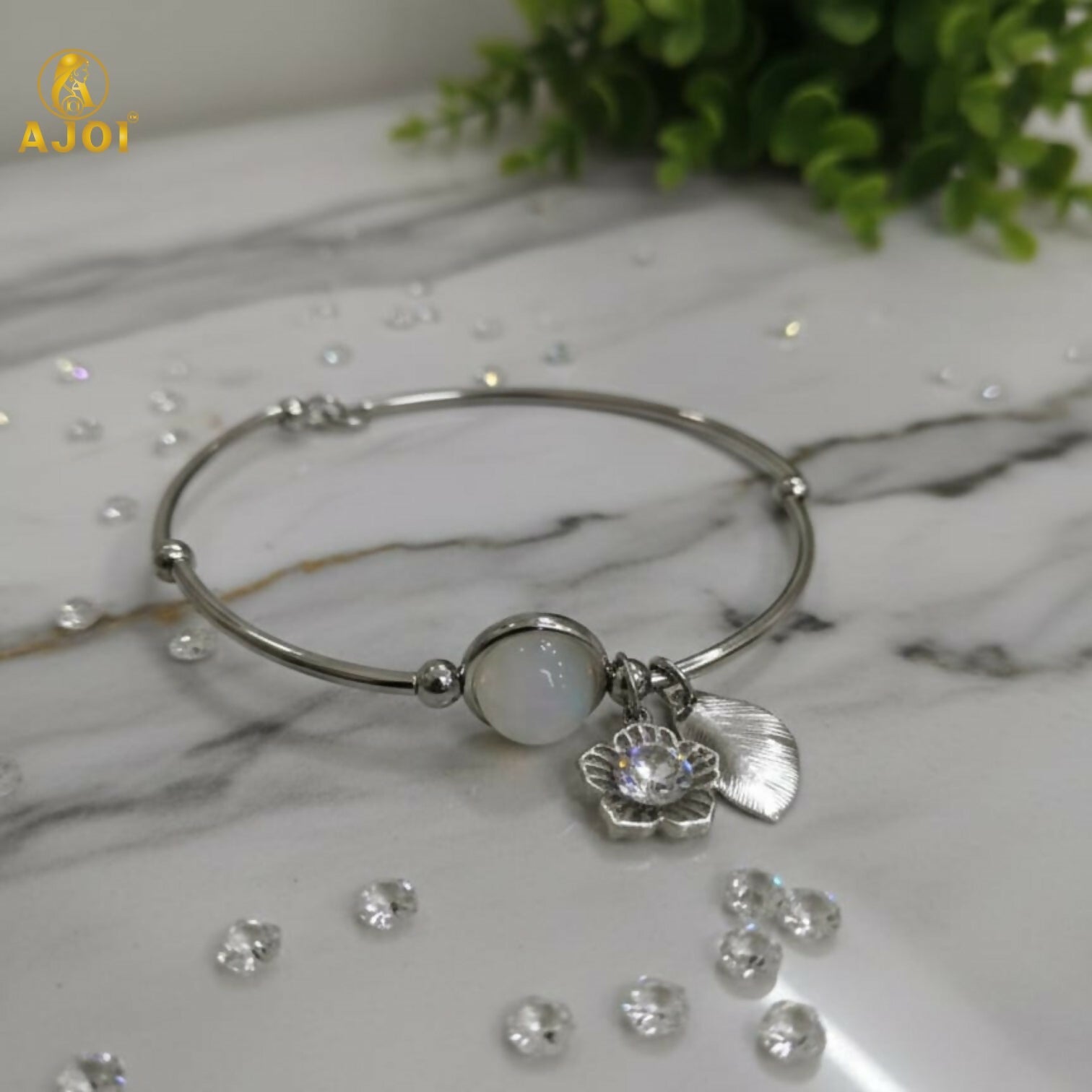 Adjustable Silver Crystal Charm Bracelet