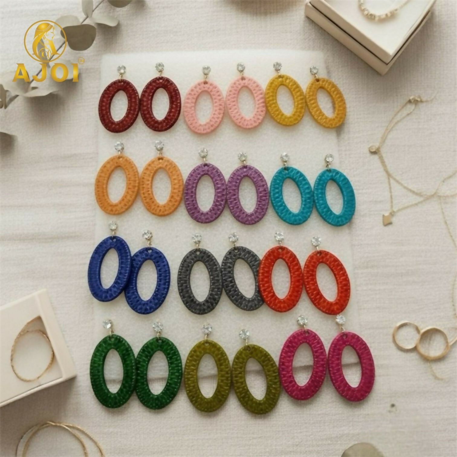 Handcrafted Textured Oval Drop Earrings – Lightweight Statement Earrings in 12 Beautiful Colors – Chic & Stylish Handmade Accessories (PACK OF 12)