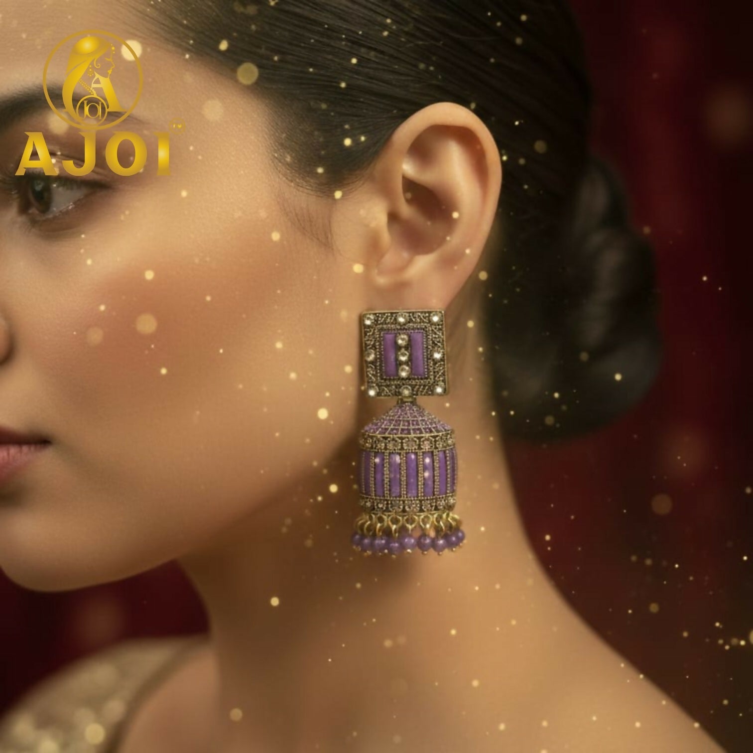 Royal Lavender Purple Designer Earrings with Elegant Drop and Beaded Accents
