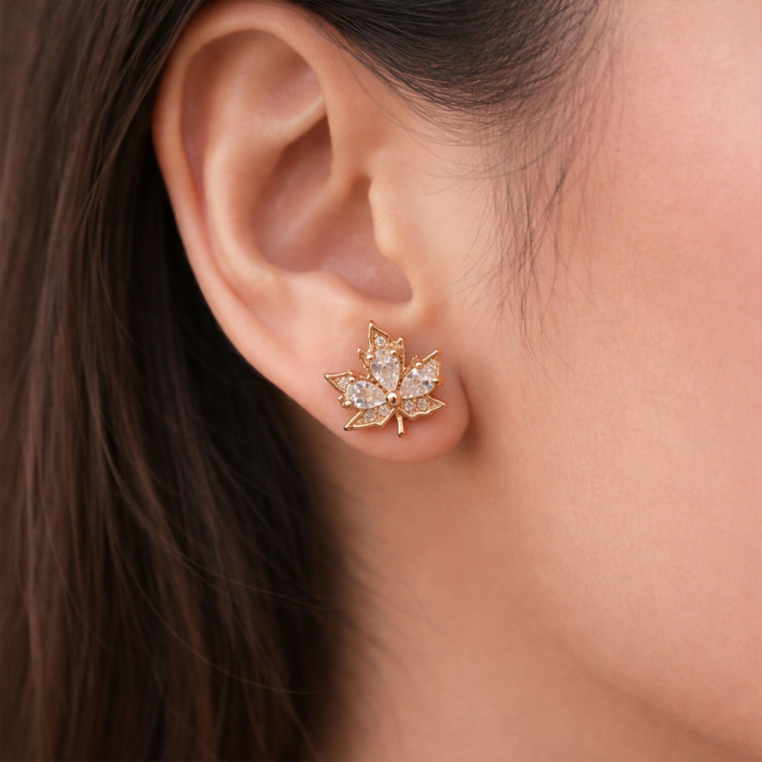 Leaf Shape Golden Finish Stud Earrings for Women & Girl Elegant Daily Party Wear Jewellery