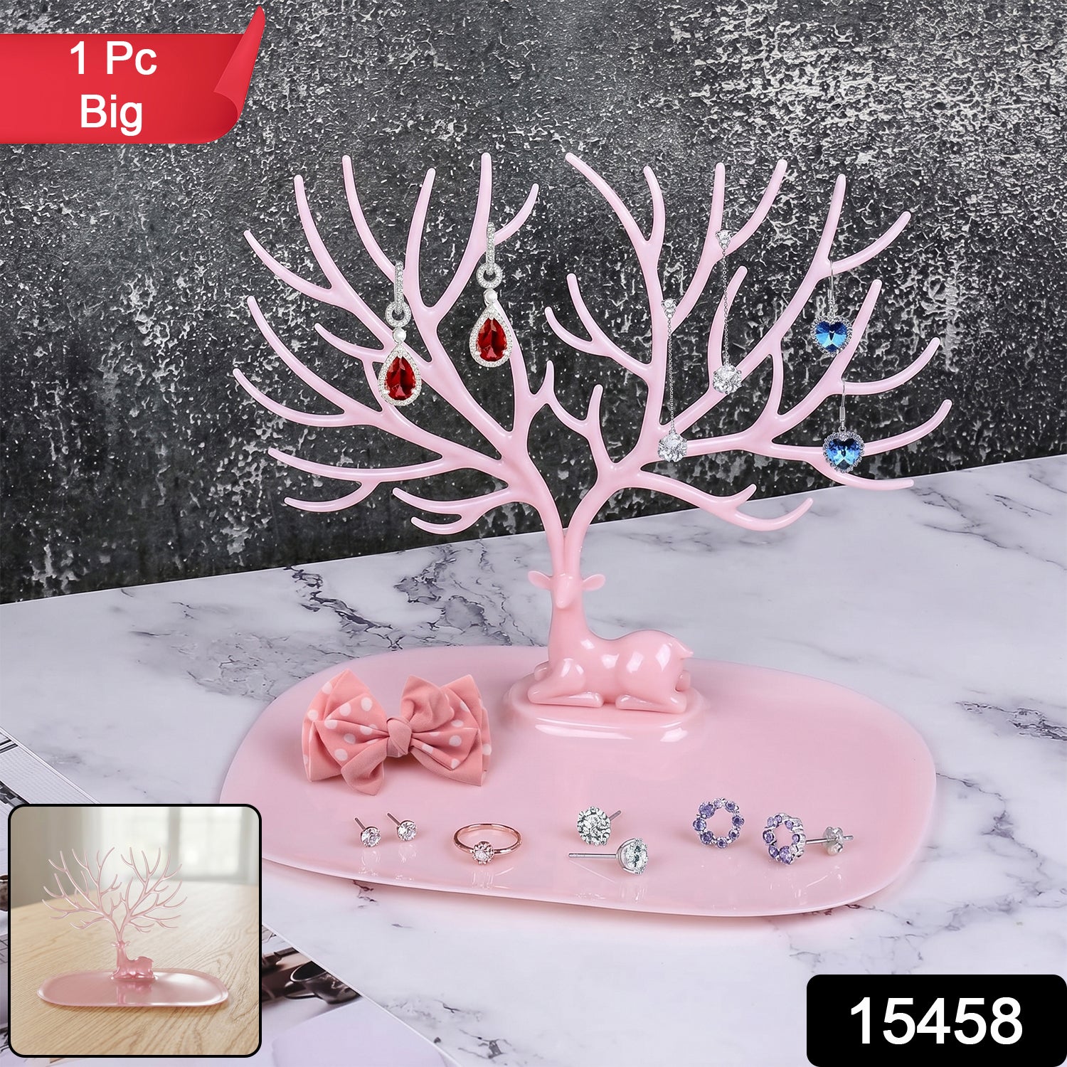 Big Deer Antlers Jewelry Stand Tree-Shaped Earring and Ring Organizer with Base