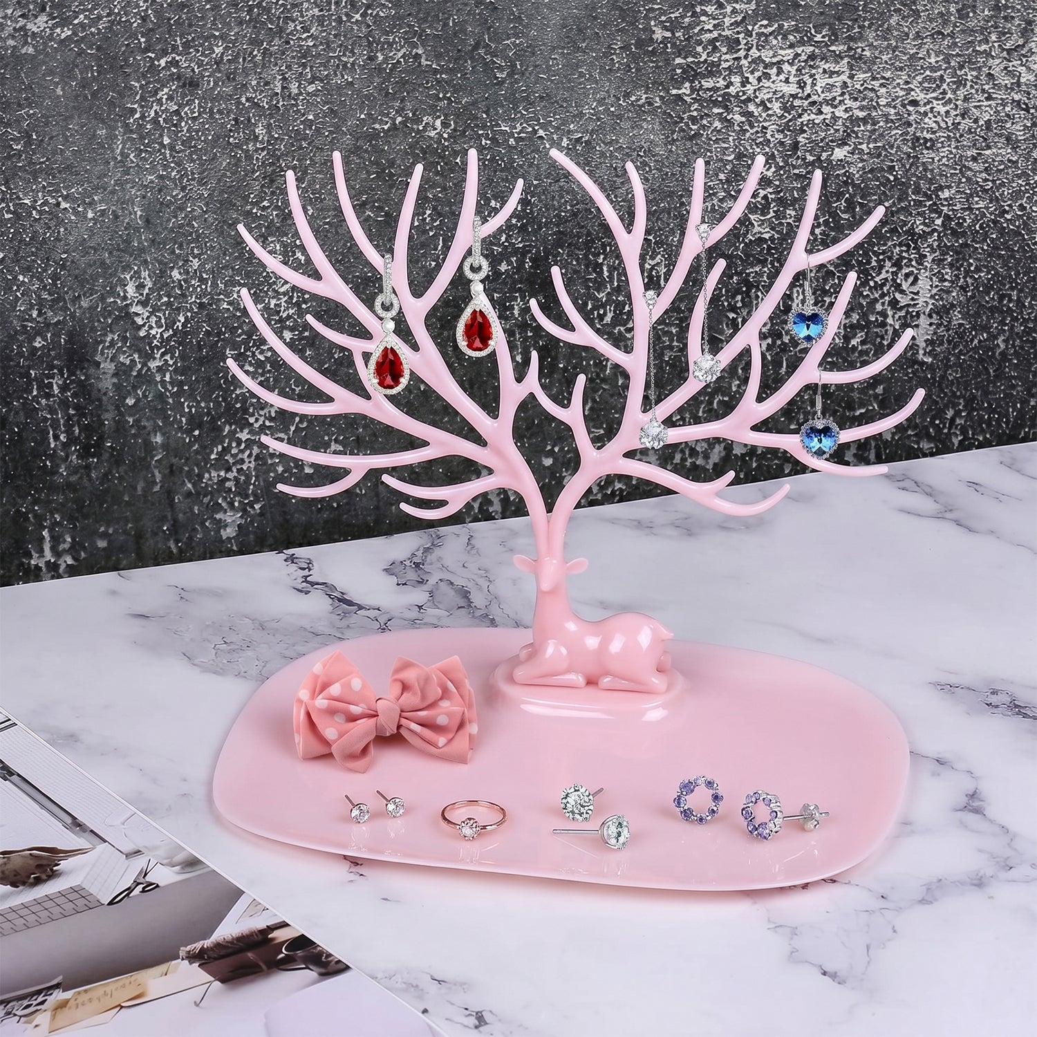 Big Deer Antlers Jewelry Stand Tree-Shaped Earring and Ring Organizer with Base