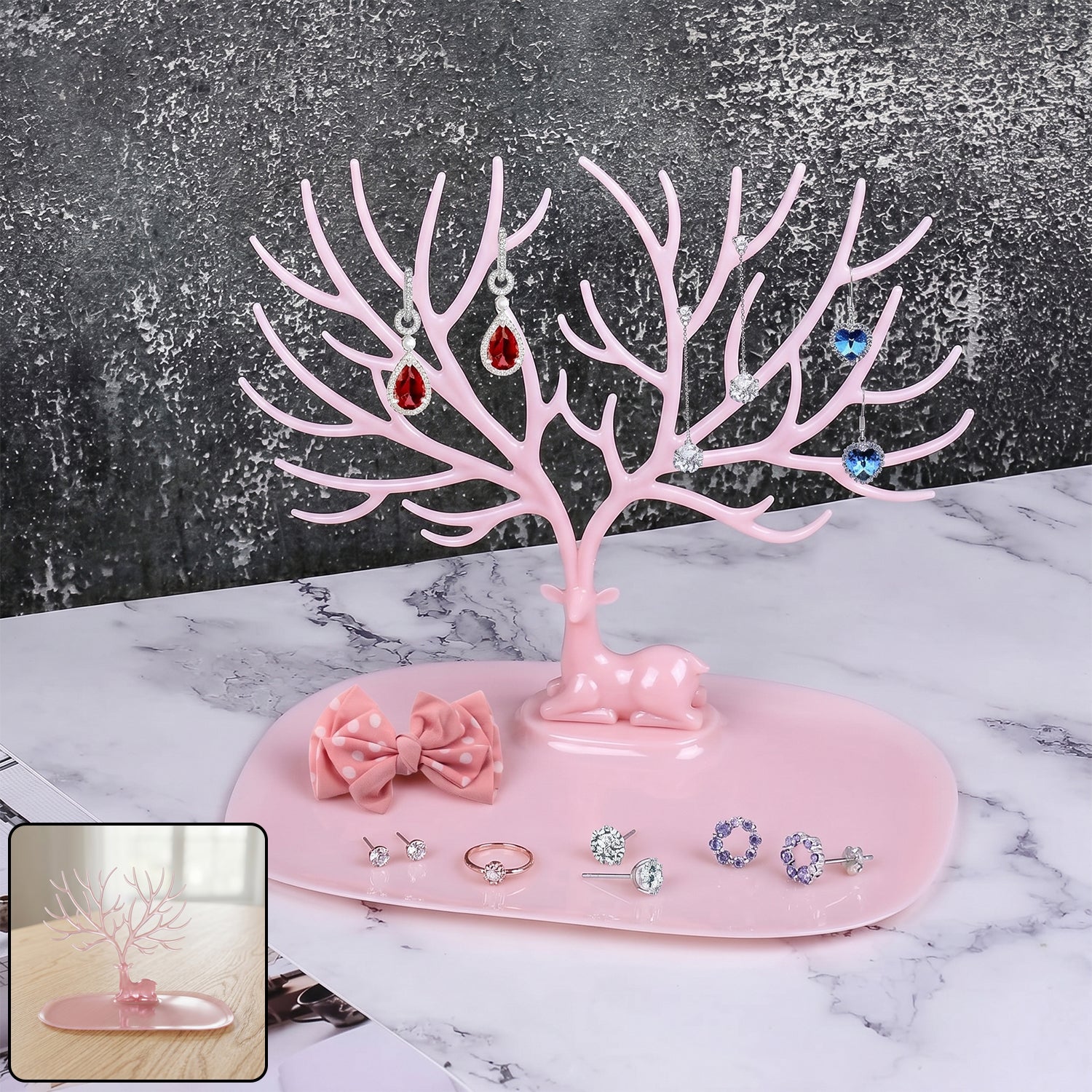 Big Deer Antlers Jewelry Stand Tree-Shaped Earring and Ring Organizer with Base