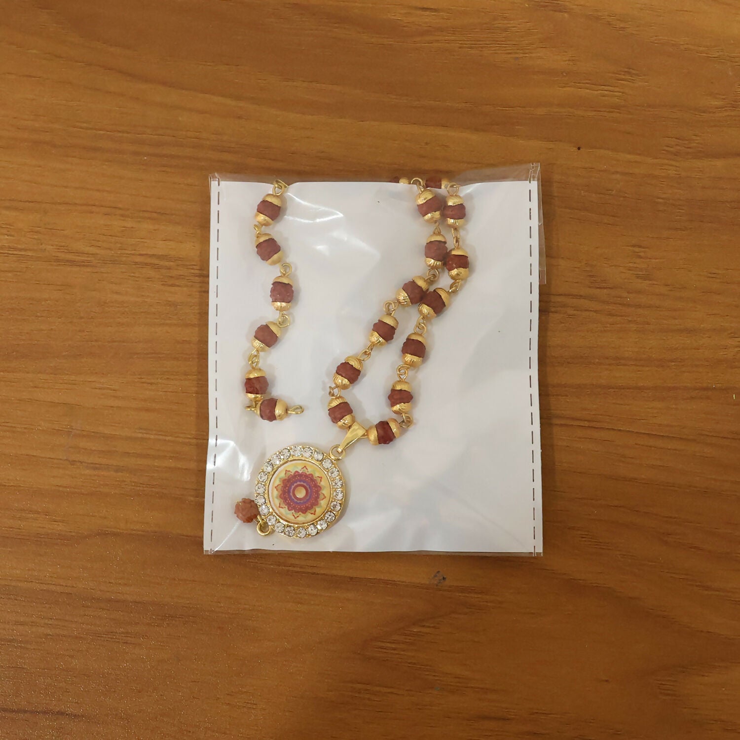 Rudraksha Gold Necklace & Bracelet Set with Mandala Pendant