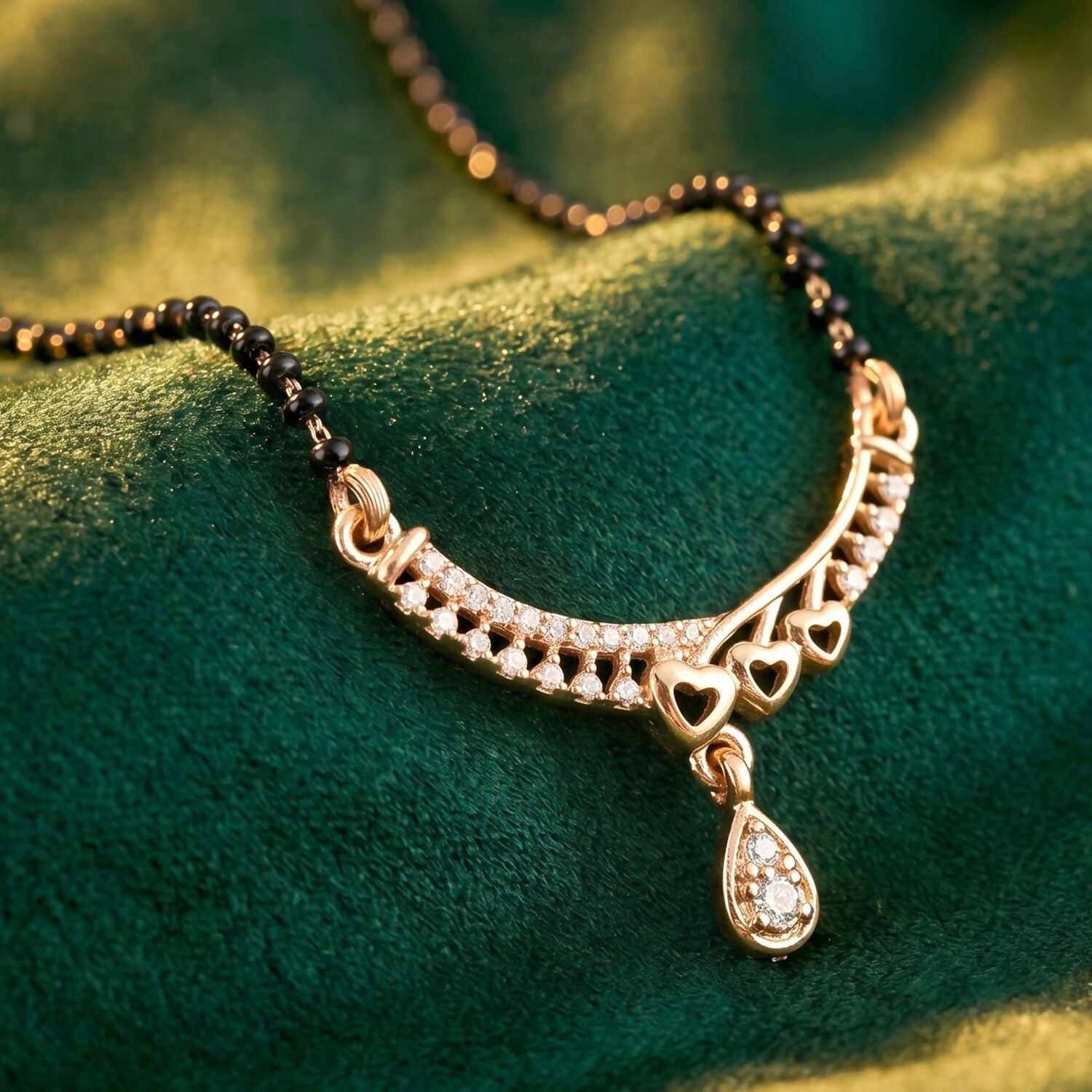 Elegant Teardrop Mangalsutra Necklace with Studded Bar Design