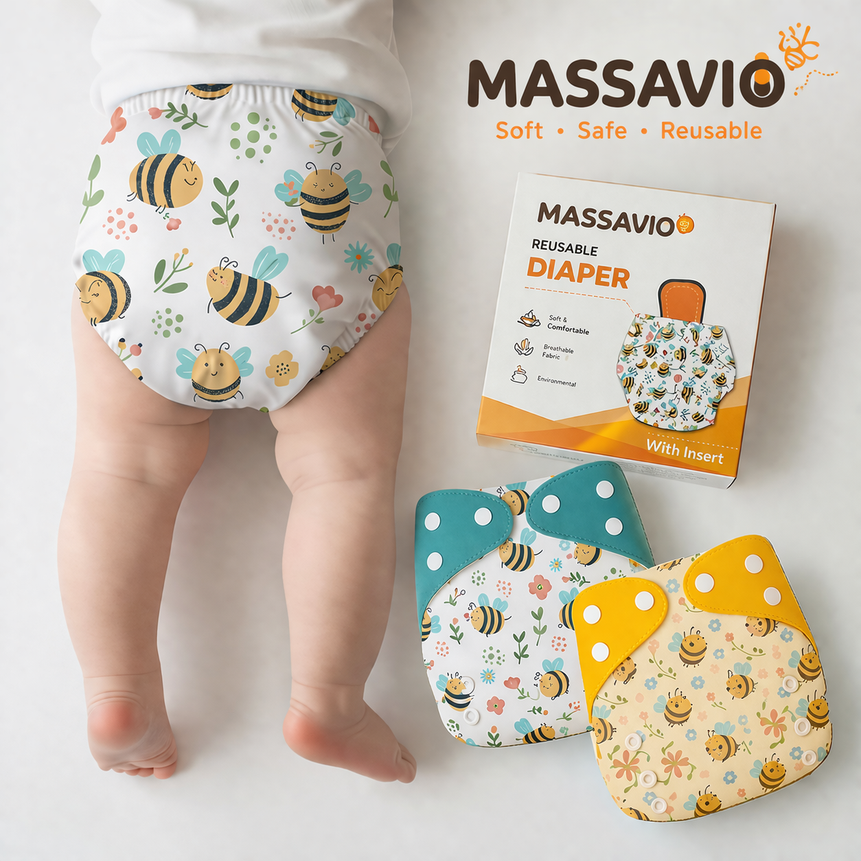 Premium Reusable Cloth Diapers for Babies (Pack of 2)