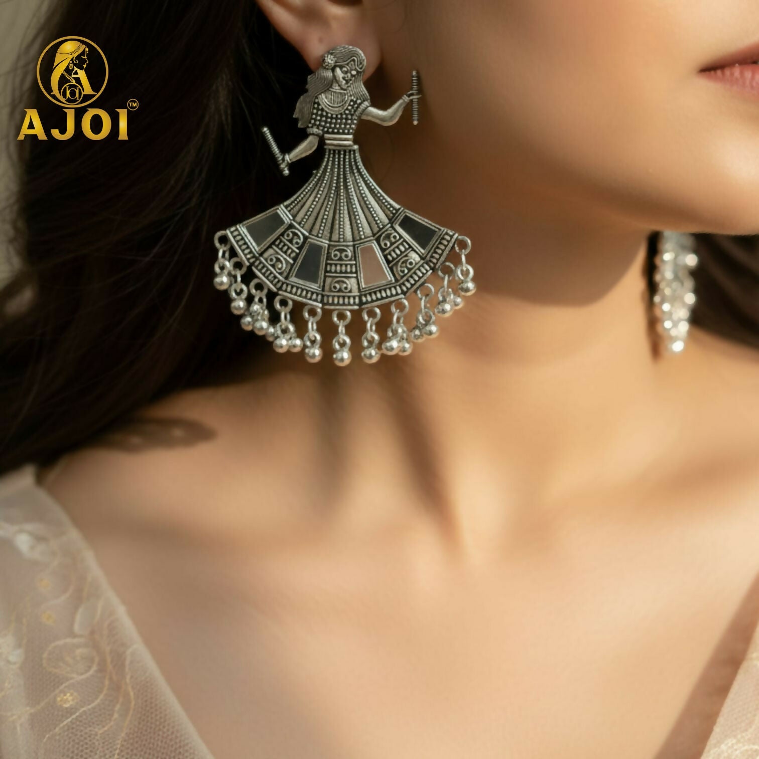 Oxidized Silver Tribal Dancer Earrings with Ghungroo Detailing