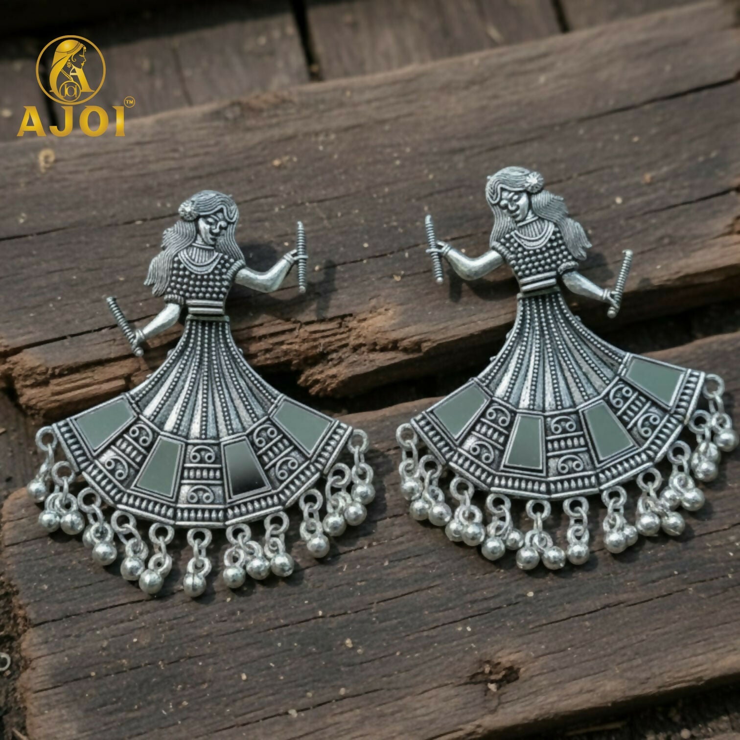 Oxidized Silver Tribal Dancer Earrings with Ghungroo Detailing