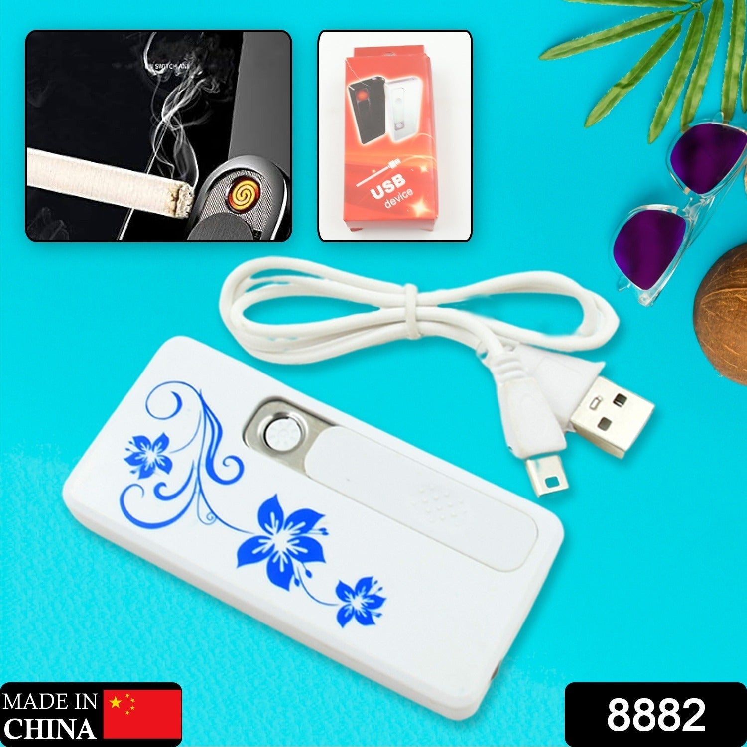 8882 Stylish Electric Usb Lighter For Men Women Regular Cigarettes Portable Usb Rechargeable Flameless Coil Slim Cigarette Lighter With Charging Cable Windproof E Lighter Lighter For Smoking (1 Pc )