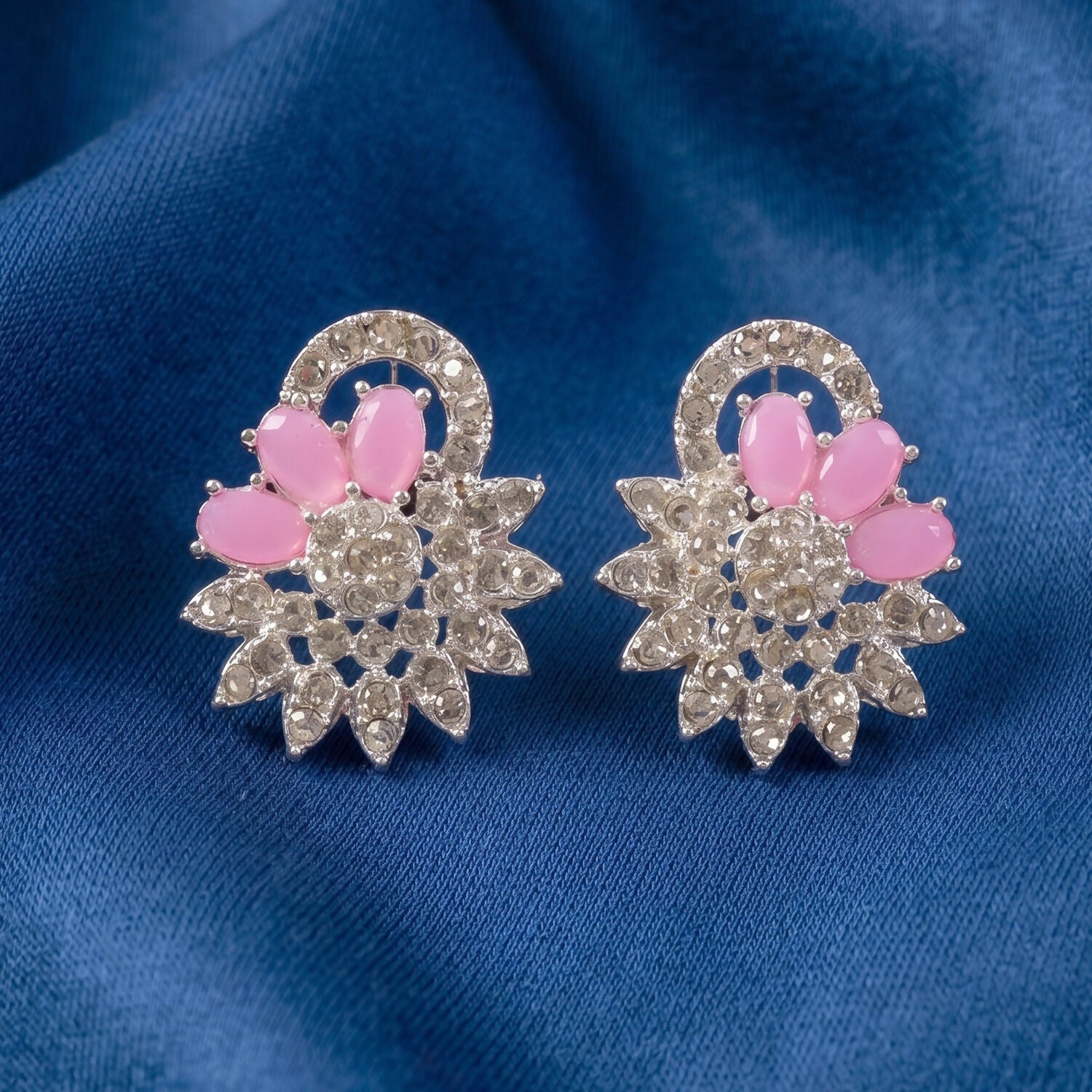 Elegant Pink Floral Necklace Set with Matching Earrings for Special Occasions