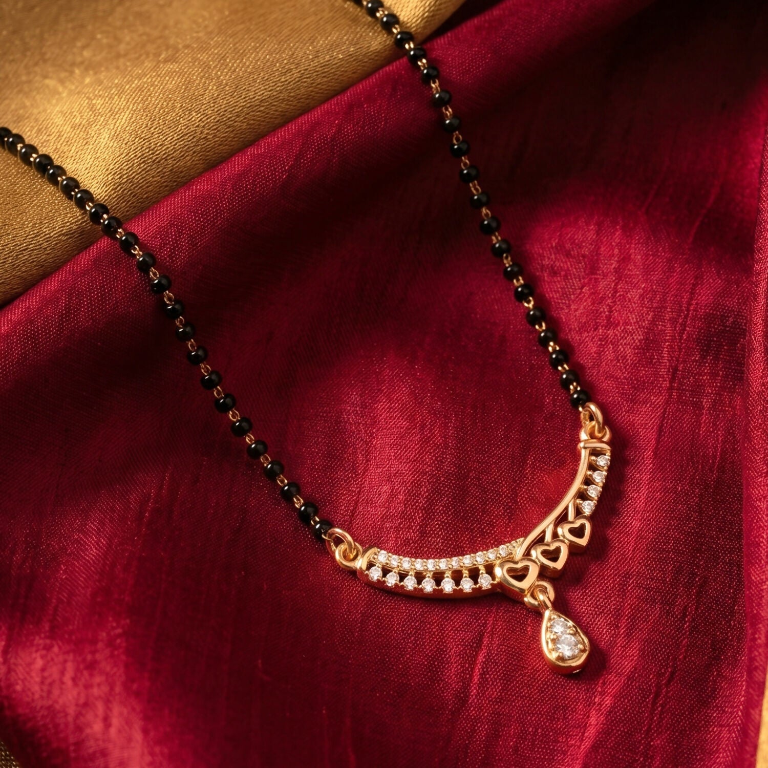 Elegant Teardrop Mangalsutra Necklace with Studded Bar Design