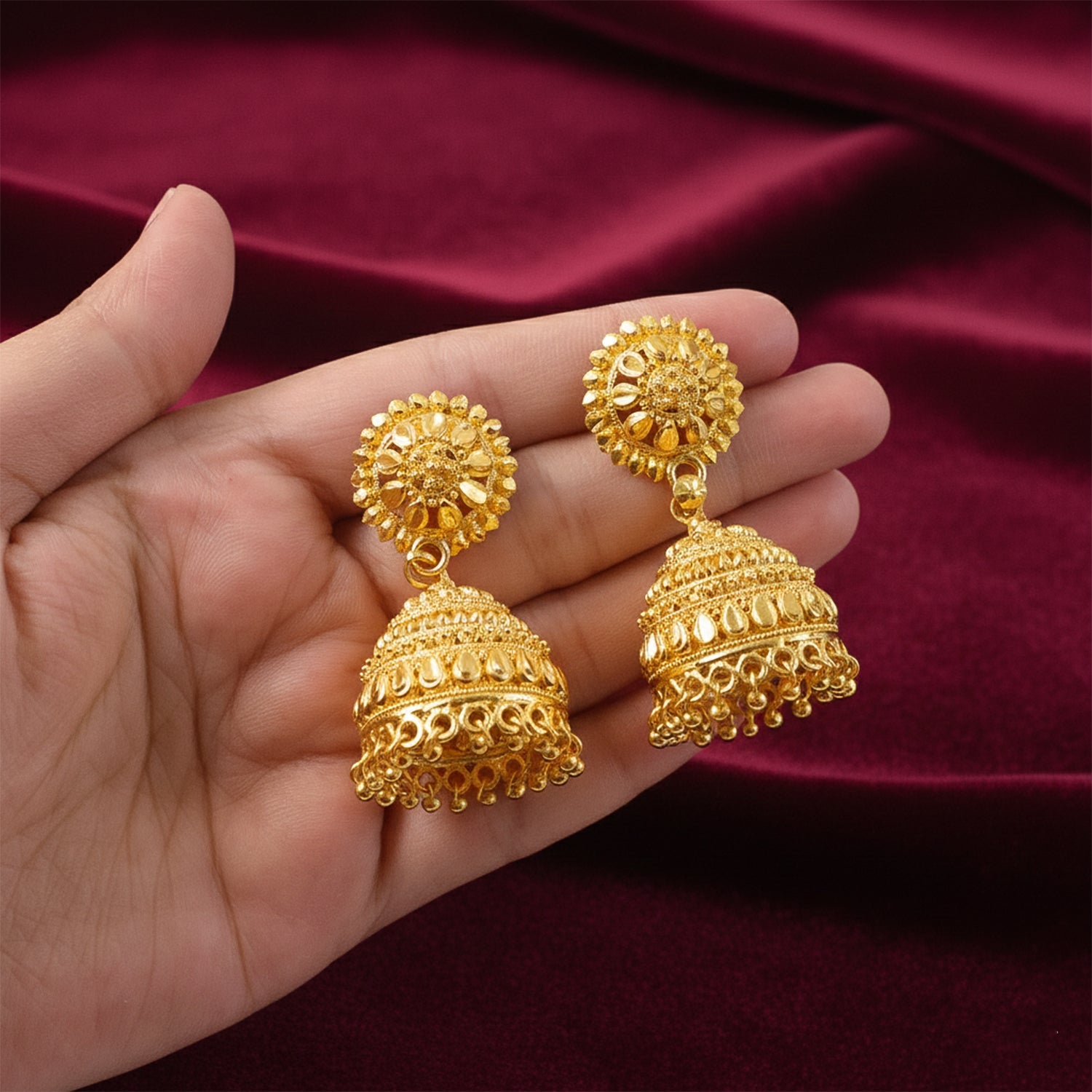Designer Gold Plated Ethnic Jhumka Earrings for Women & Girls Festive Wear