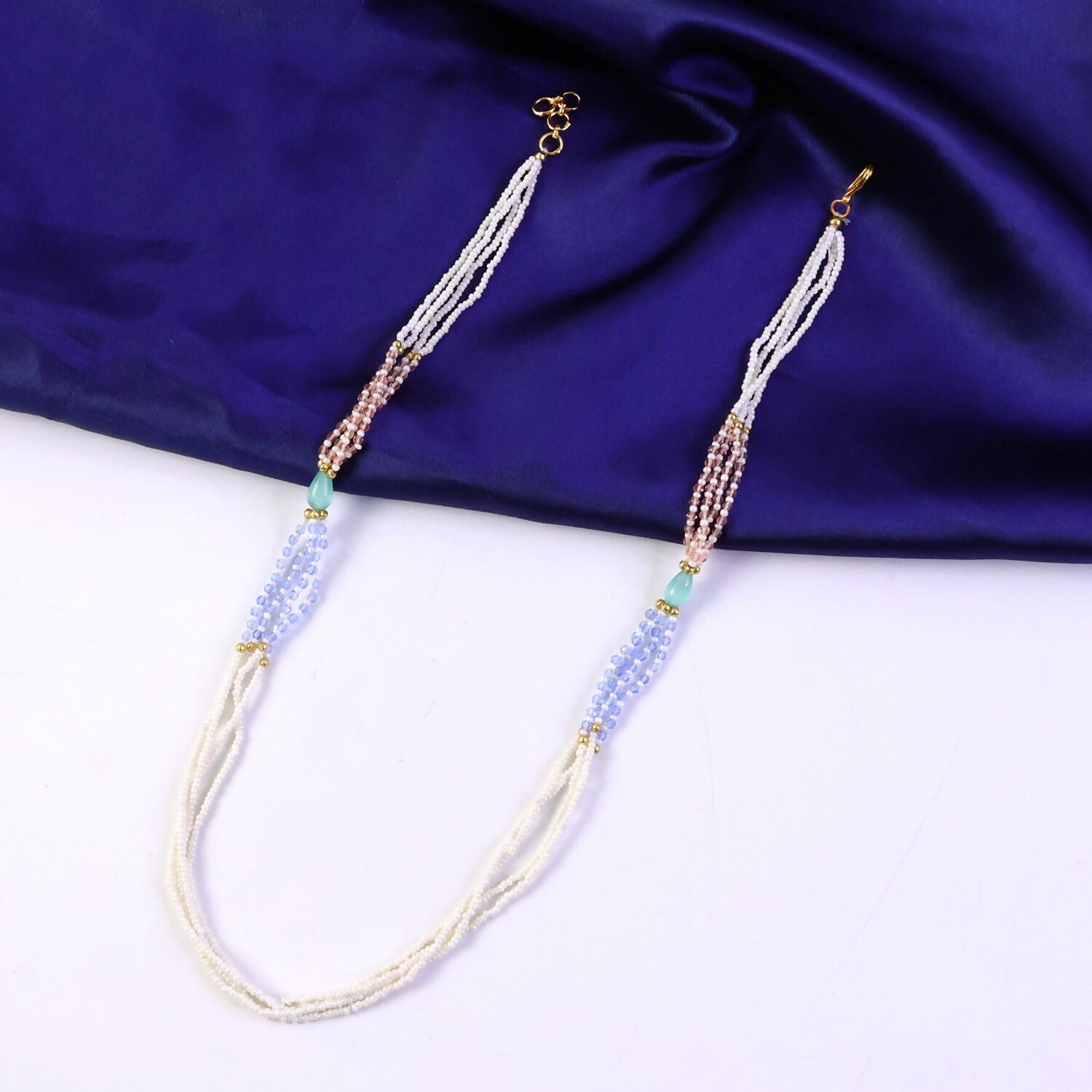 Stylish Multi-Layer Pearl Beaded Necklace with Pastel Peach, Lavender & Mint Accents