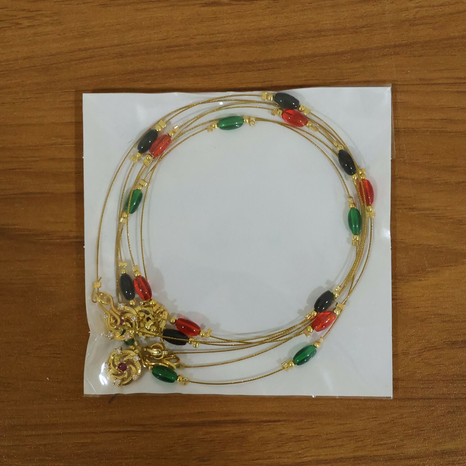 Triveni Beads Gold Necklace with Multicolor Navrang Design (3Pc/Set)