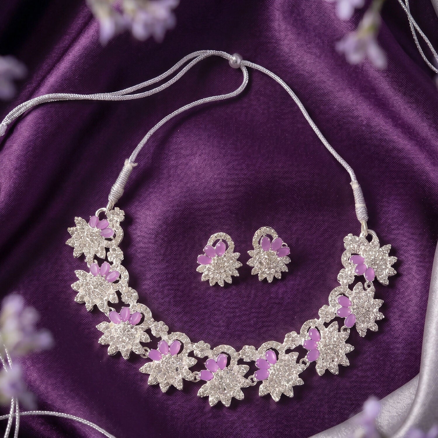 Stunning Pink Floral Necklace Set with Sparkling Earrings for Weddings and Parties