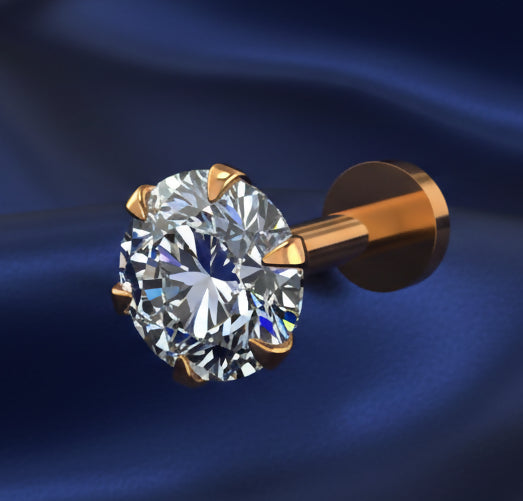 Gold Single AD Nosepin Laung Koka Nathni Round Solitaire Flat Back Stud