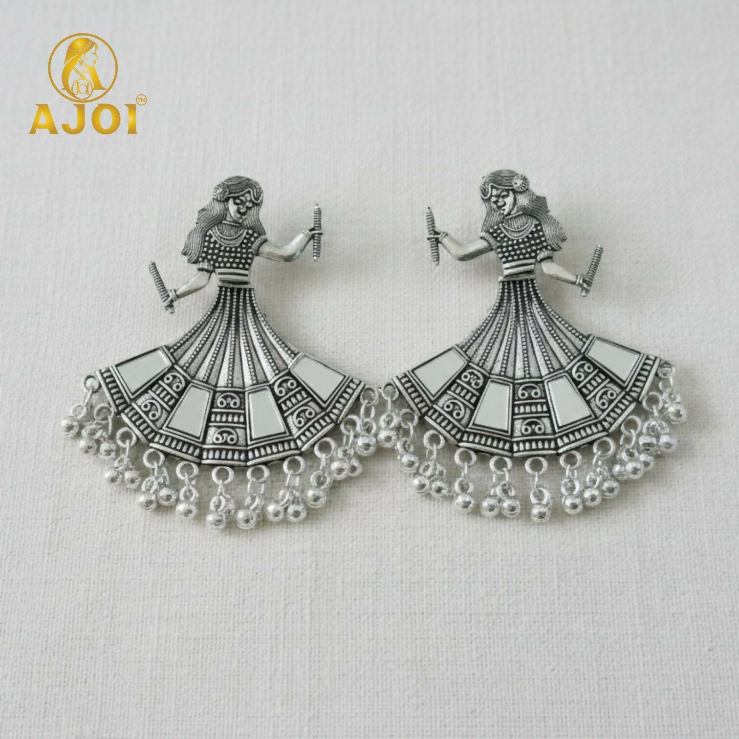 Oxidized Silver Tribal Dancer Earrings with Ghungroo Detailing