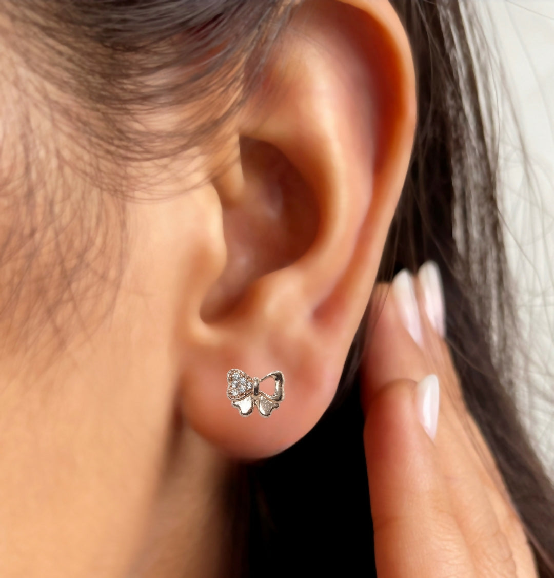 Rose Gold Plated AD Diamond Bowknot Stud Earrings for women and girls AD for women and girls