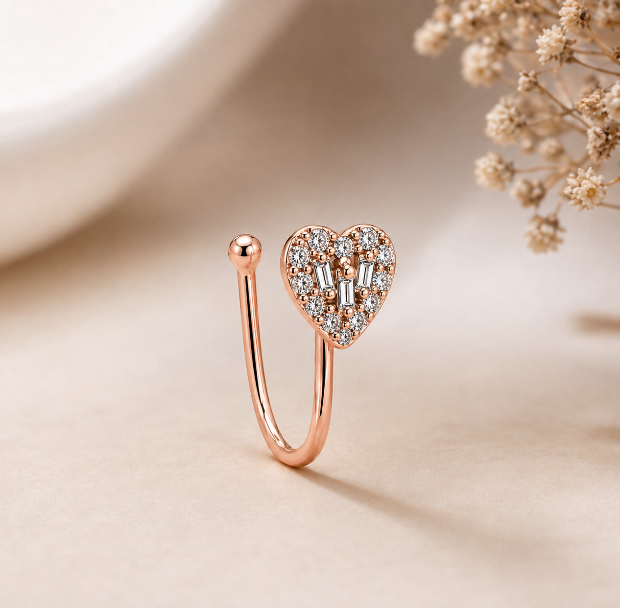 Anti-Tarnish Stylish Heart Shaped Nose Stud for Women and Girls - Rose Gold Finish