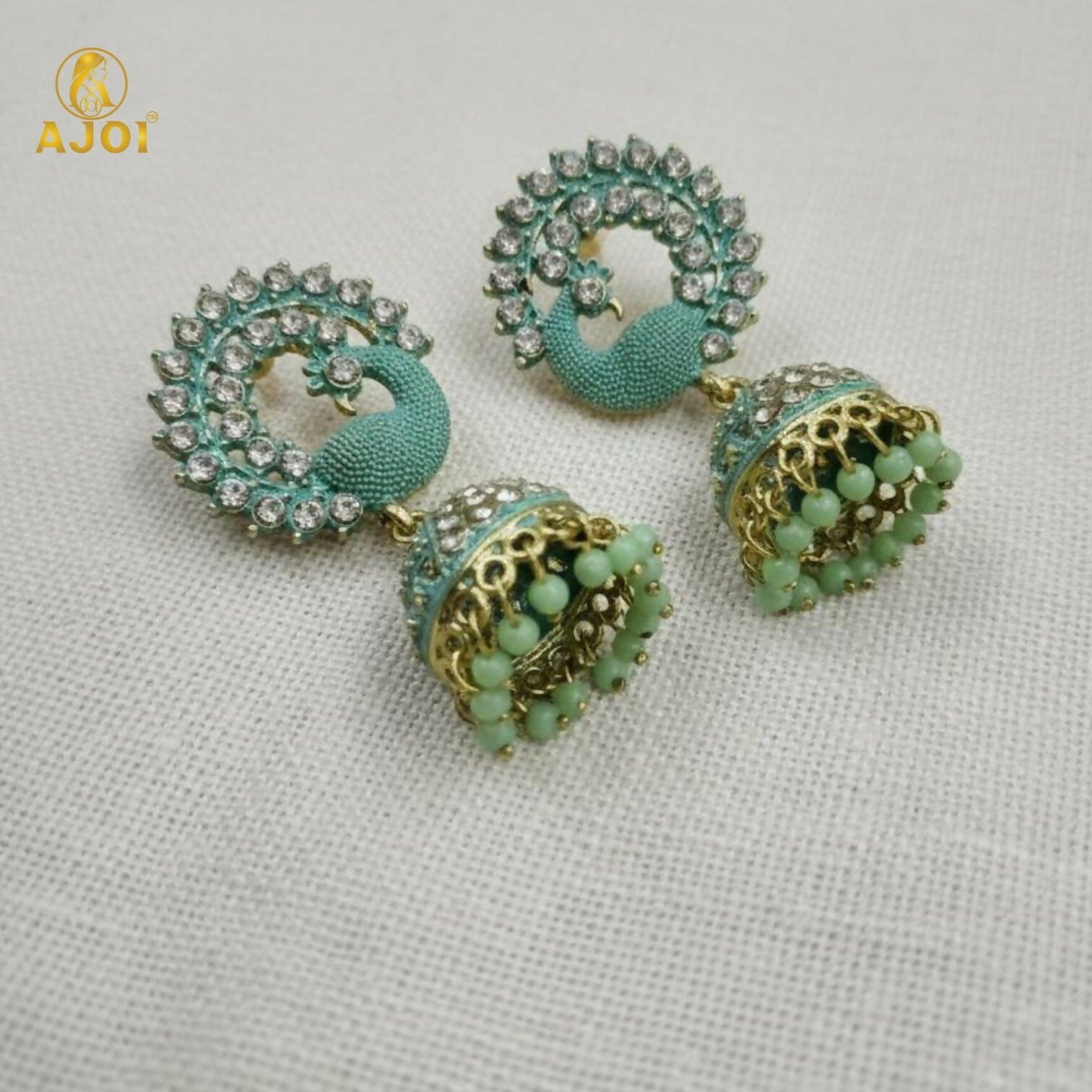 Mint Green Peacock Stone Jhumka Earrings