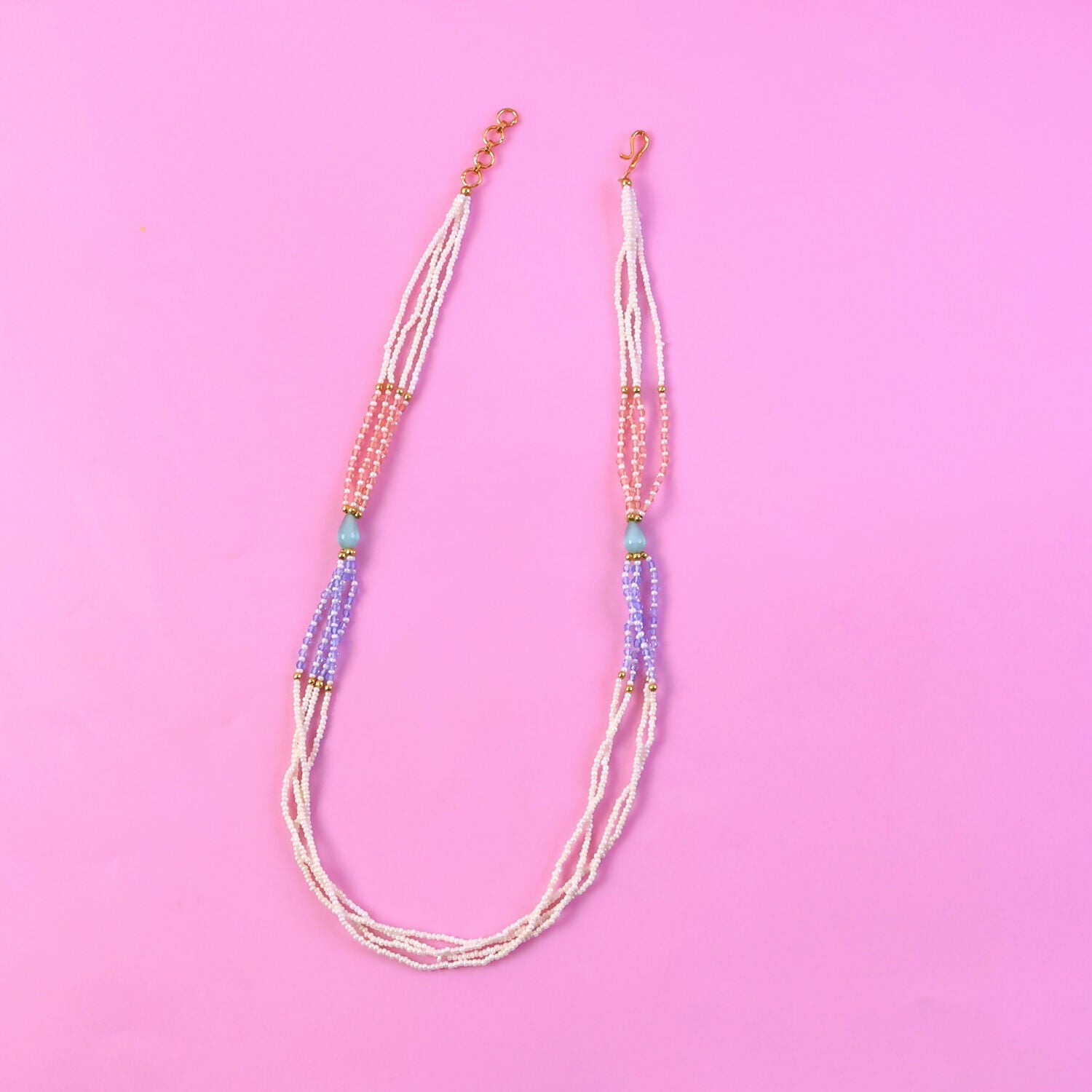 Stylish Multi-Layer Pearl Beaded Necklace with Pastel Peach, Lavender & Mint Accents