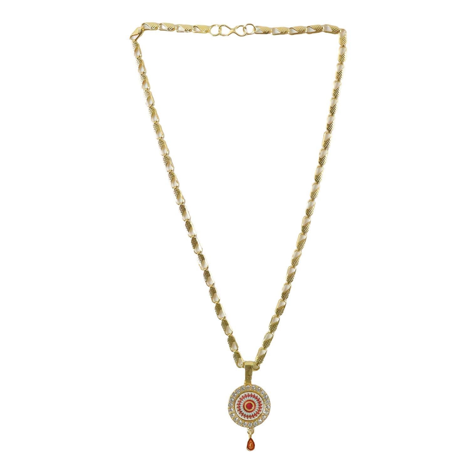 Royal Gold Pendant Necklace with Circular Enamel Stone Design
