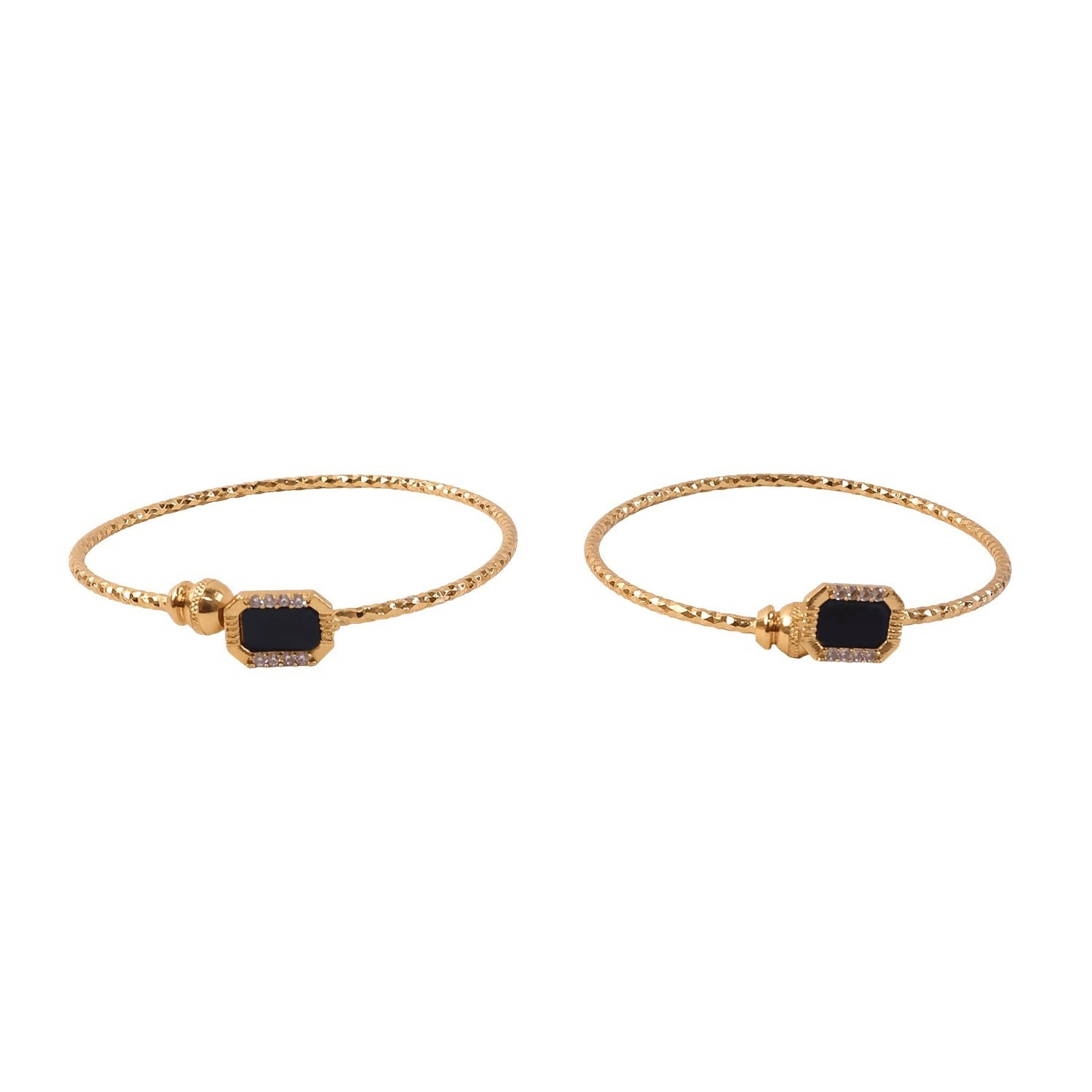Gold Plated Black Stone Designer Open Bangle Bracelet for Women