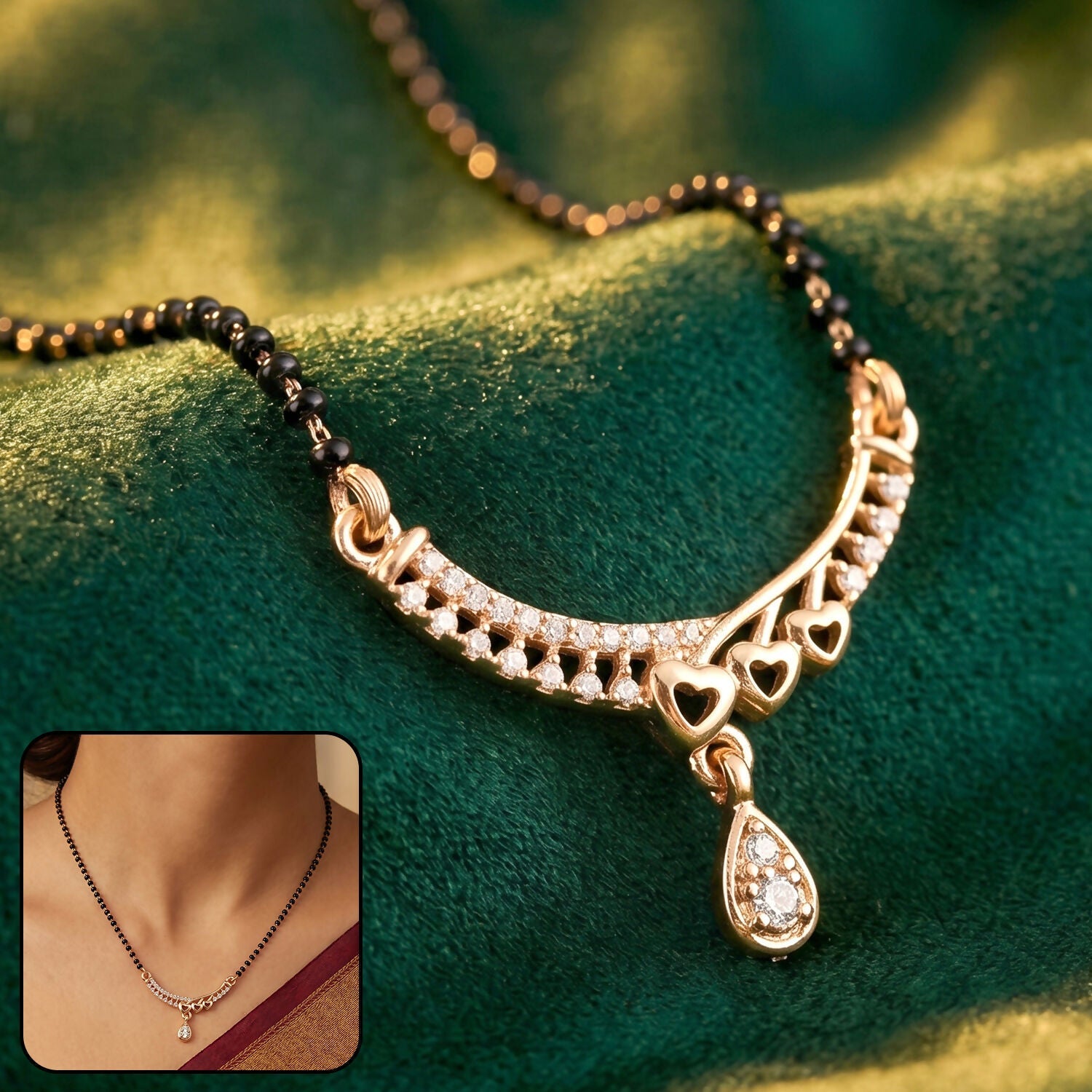Elegant Teardrop Mangalsutra Necklace with Studded Bar Design