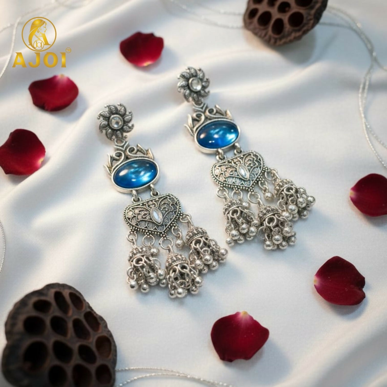 Oxidized Earrings with Intricate Filigree Work and Multi-Drop