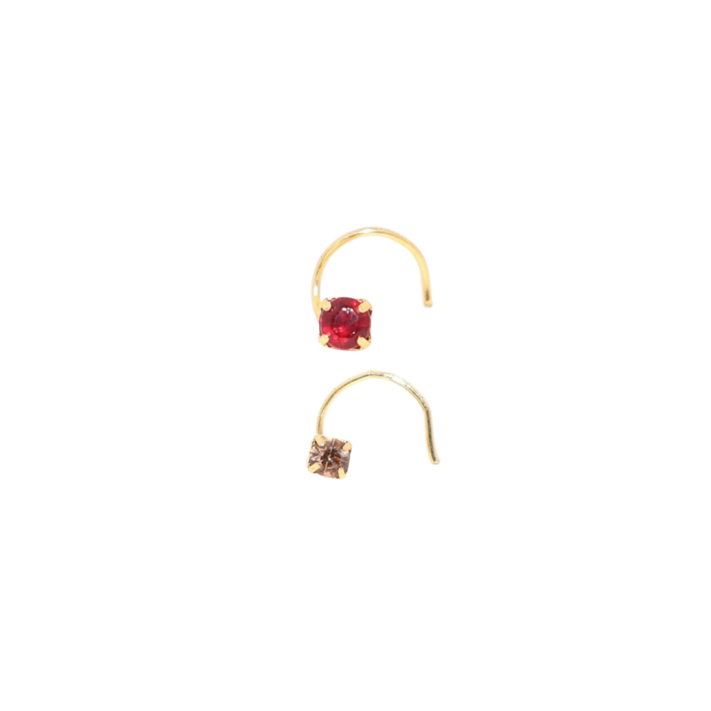 Gold Plated Ruby & Champagne Crystal Nosepin kati Combo Pack of 2