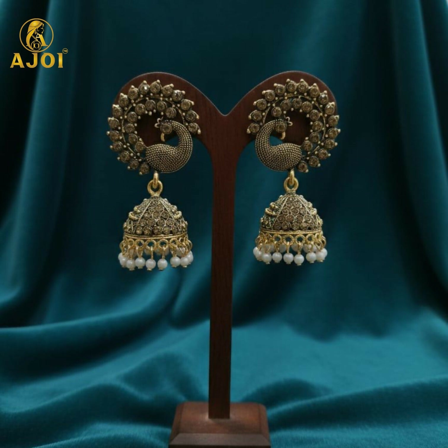 Antique Grey Peacock Design Jhumka Earrings