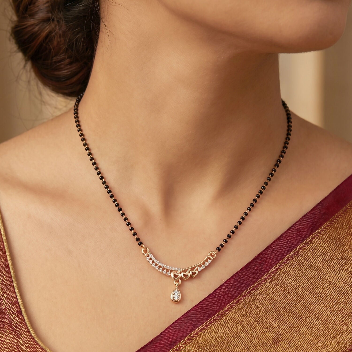 Elegant Teardrop Mangalsutra Necklace with Studded Bar Design