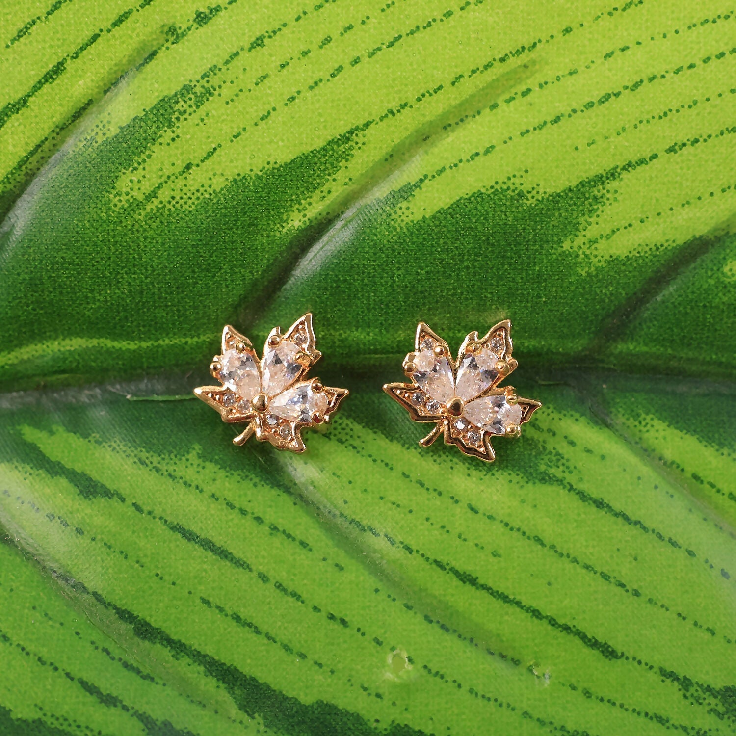 Leaf Shape Golden Finish Stud Earrings for Women & Girl Elegant Daily Party Wear Jewellery