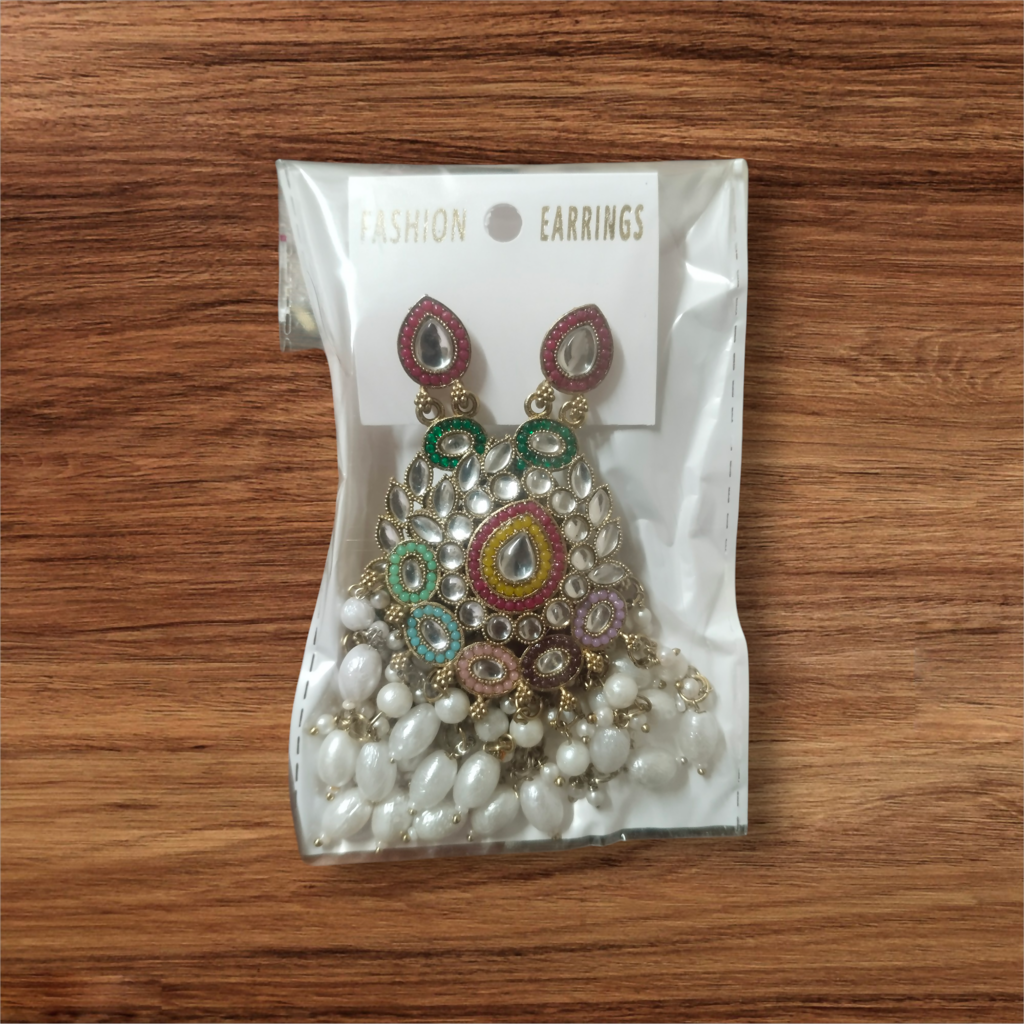 Kundan & Meenakari Handcrafted Chandbali Earrings with Pearl Drops