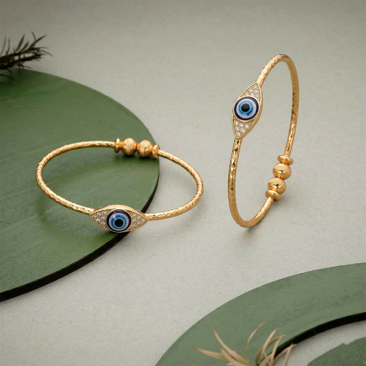 Gold Evil Eye Adjustable Bangles for Women