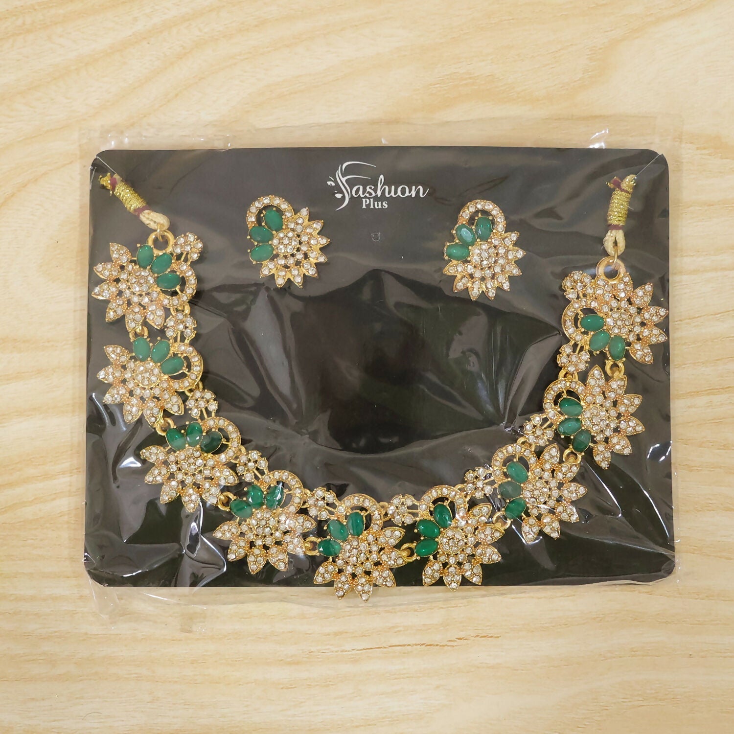 Elegant Gold Plated Necklace & Earrings Set with Green Stones