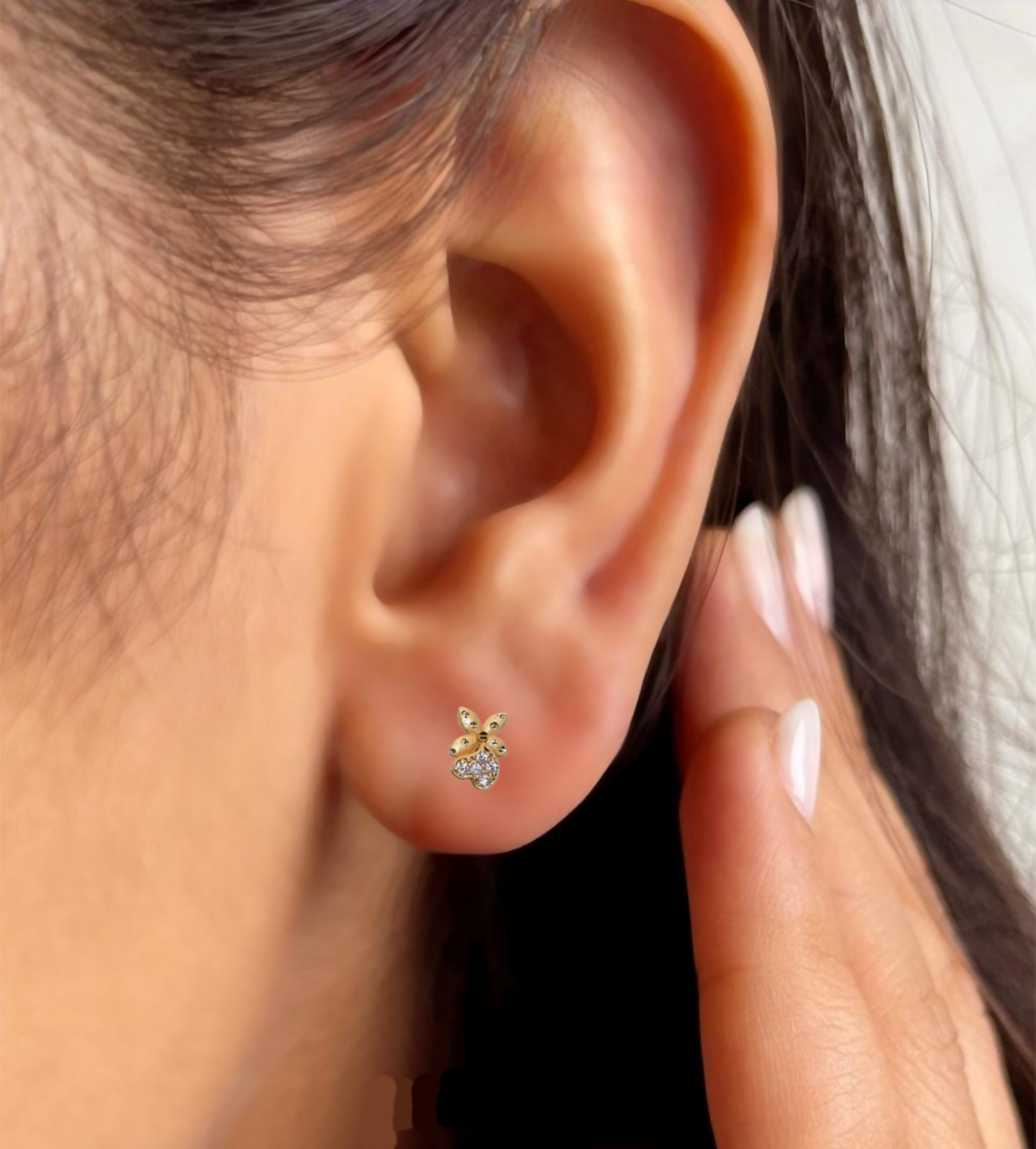 Diamond Studded Gold Butterfly Heart Earrings for women and girls