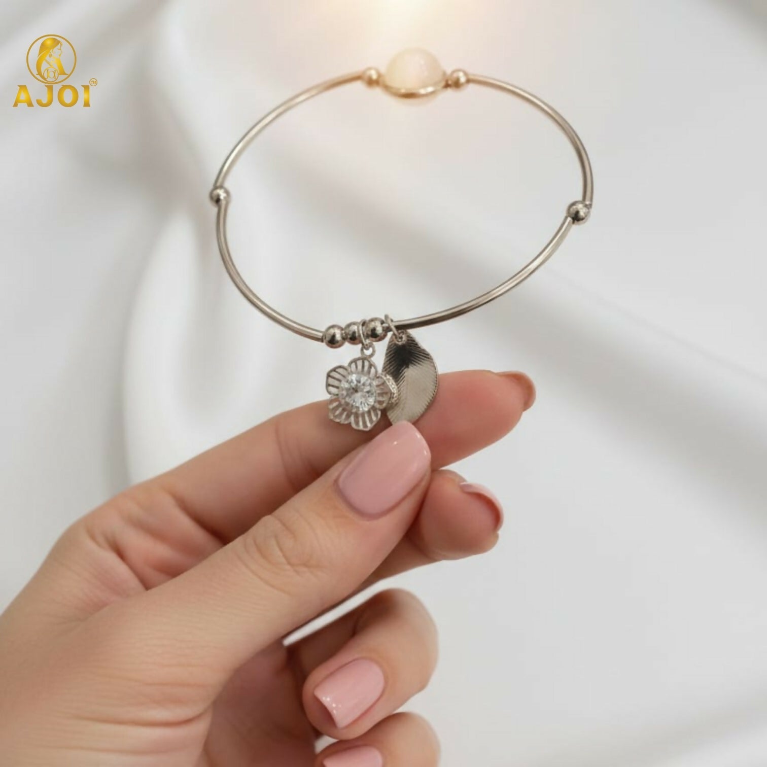 Adjustable Silver Crystal Charm Bracelet