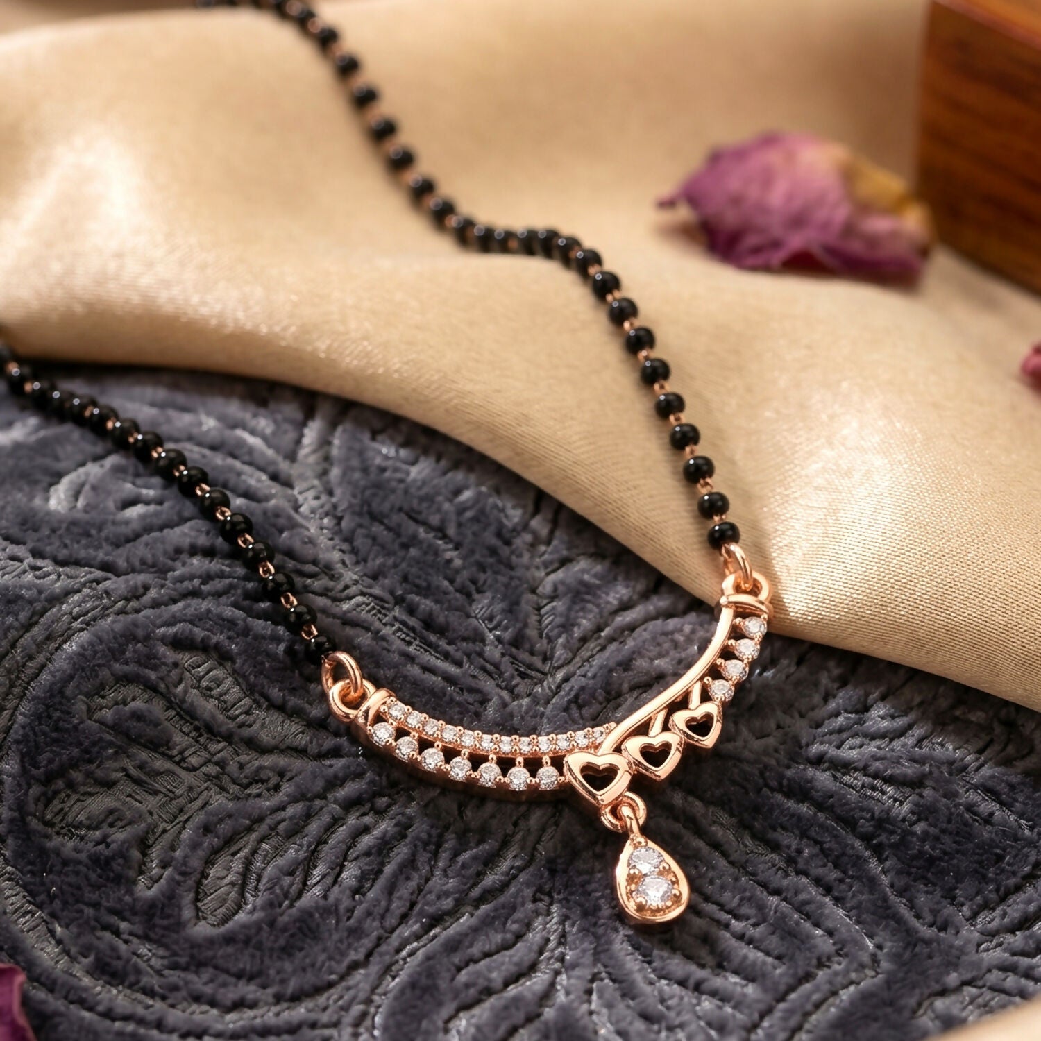 Elegant Teardrop Mangalsutra Necklace with Studded Bar Design