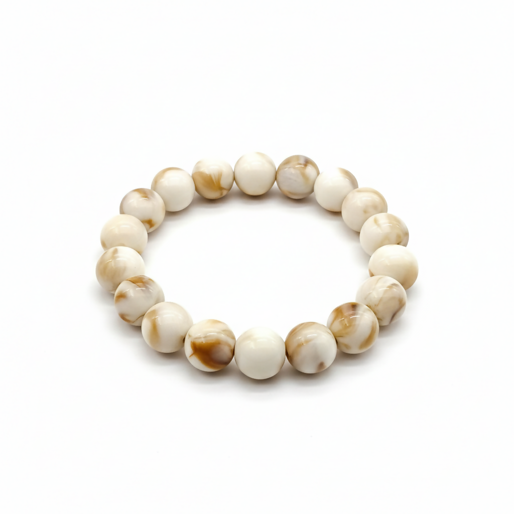 White & Beige Marble Finish Beaded Elastic Bracelet